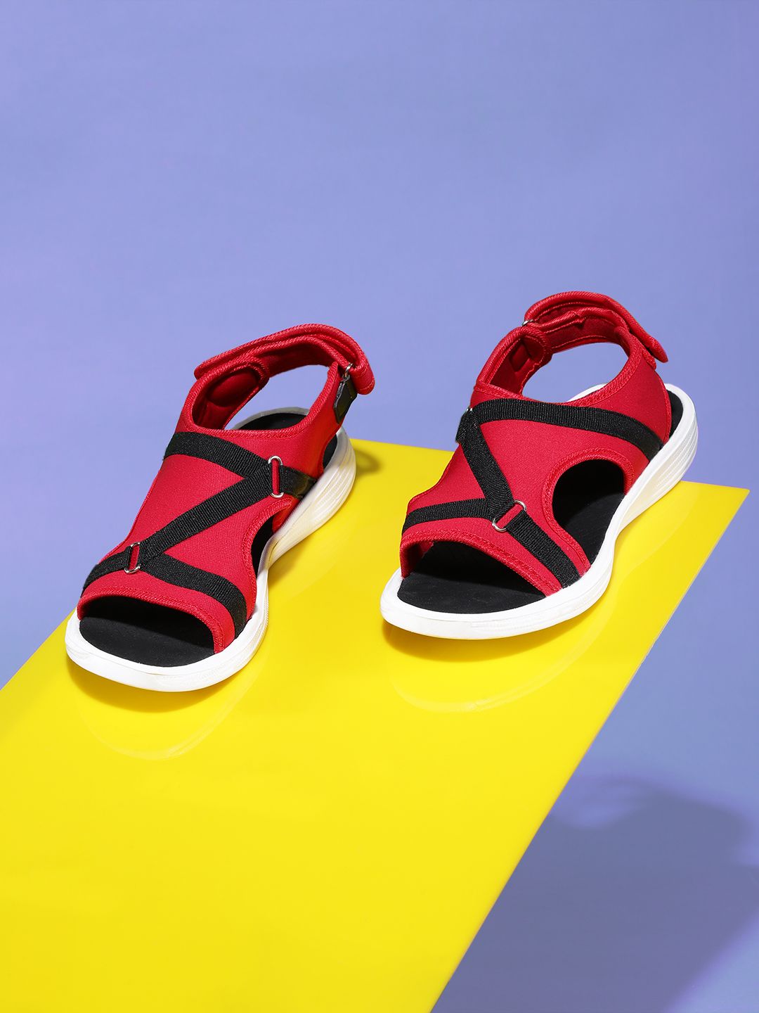 Kook N Keech Women Red & Black Solid Sports Sandals Price in India