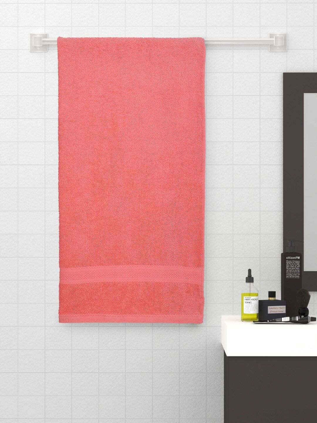 Raymond Home Pink Solid Cotton 450 GSM Bath Towel Price in India