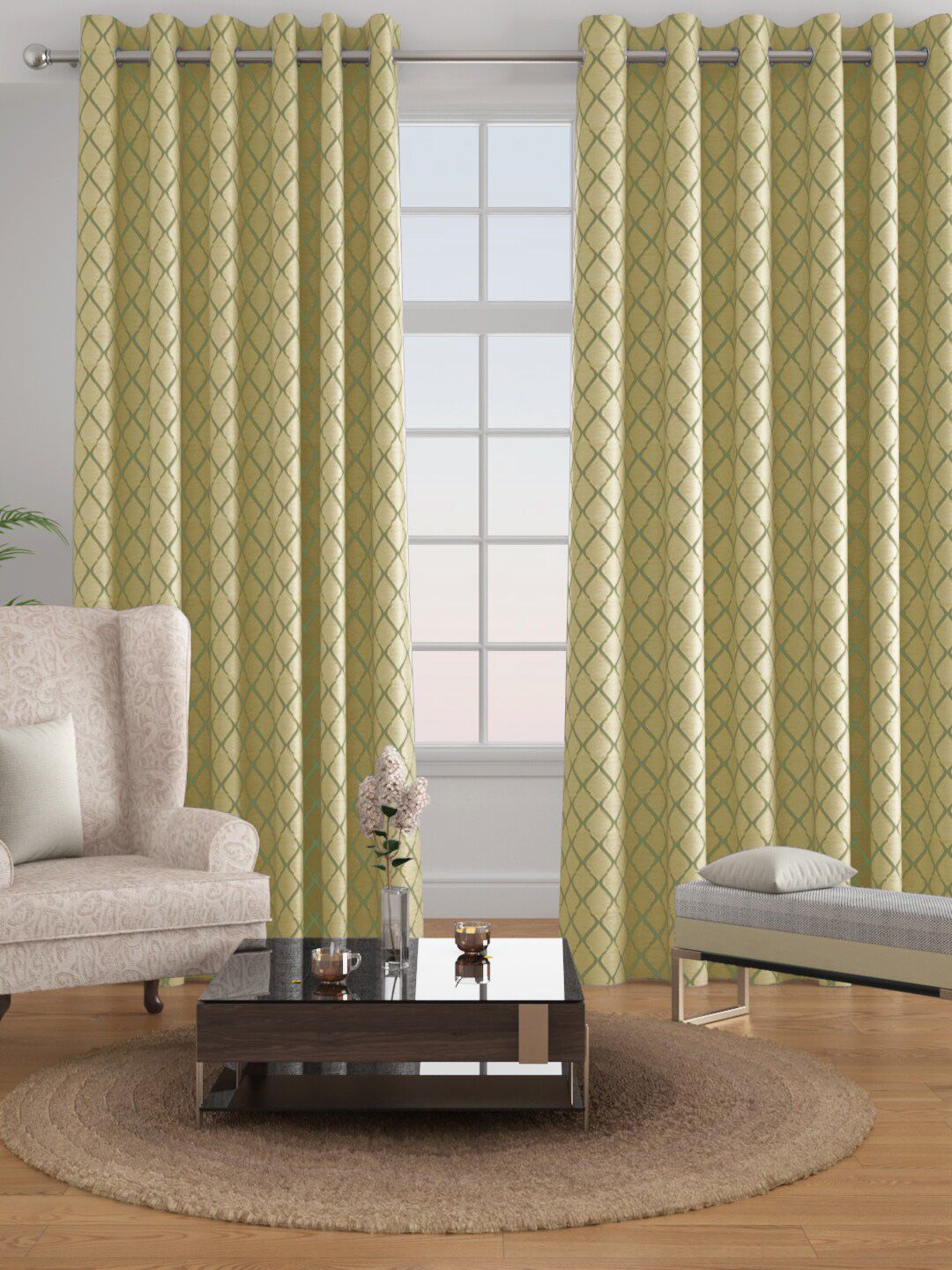Raymond Home Beige & Green Set of 2 Geometric Jacquard Door Curtains Price in India