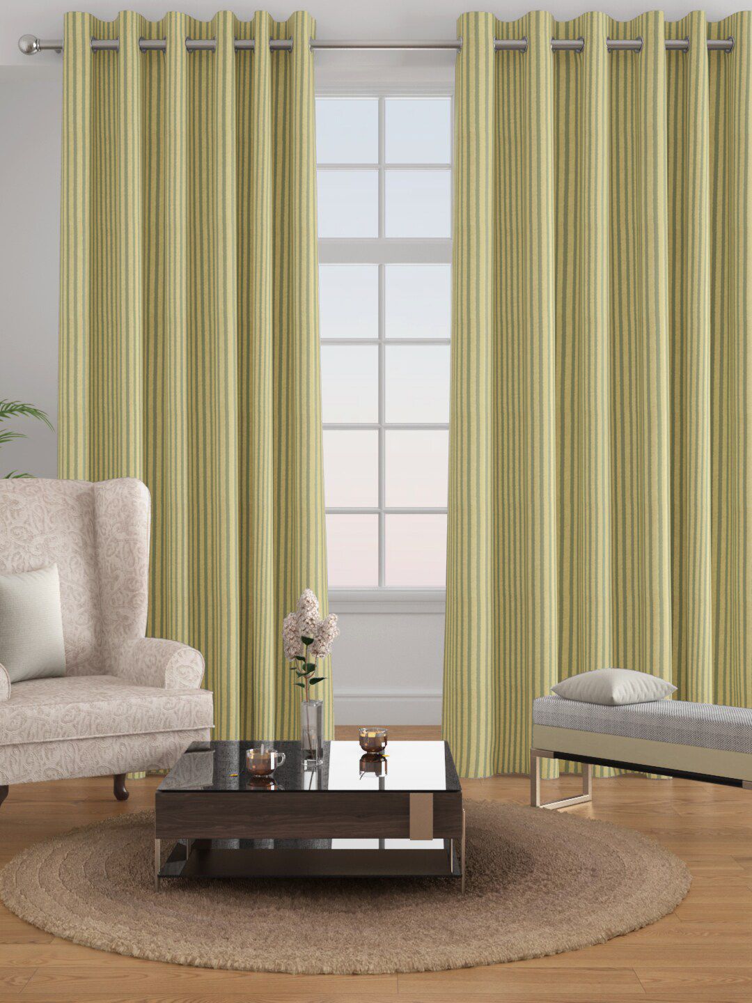 Raymond Home Yellow Set of 2 Striped Door Curtain Price in India