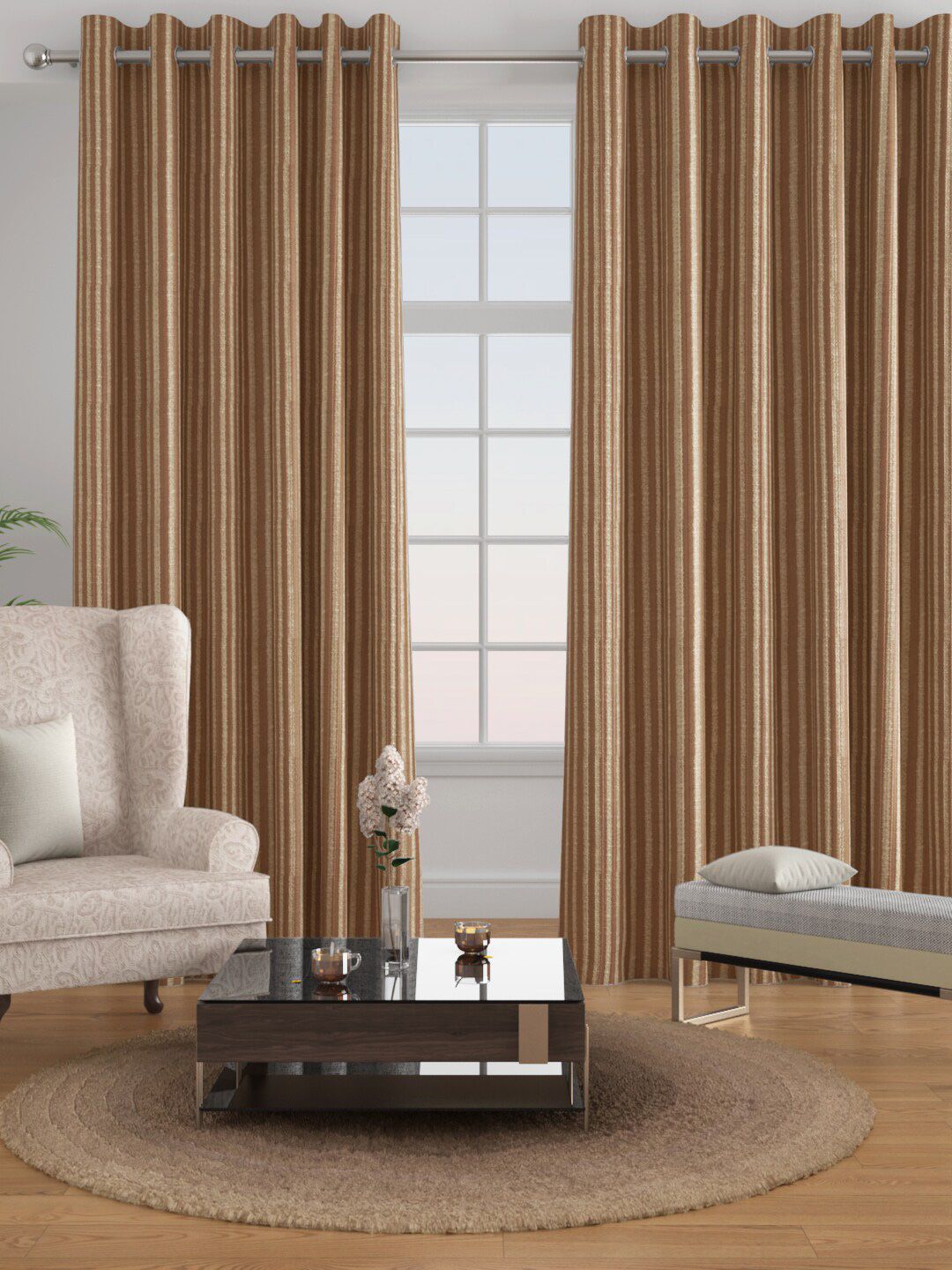 Raymond Home Brown Set of 2 Striped Door Curtain Price in India