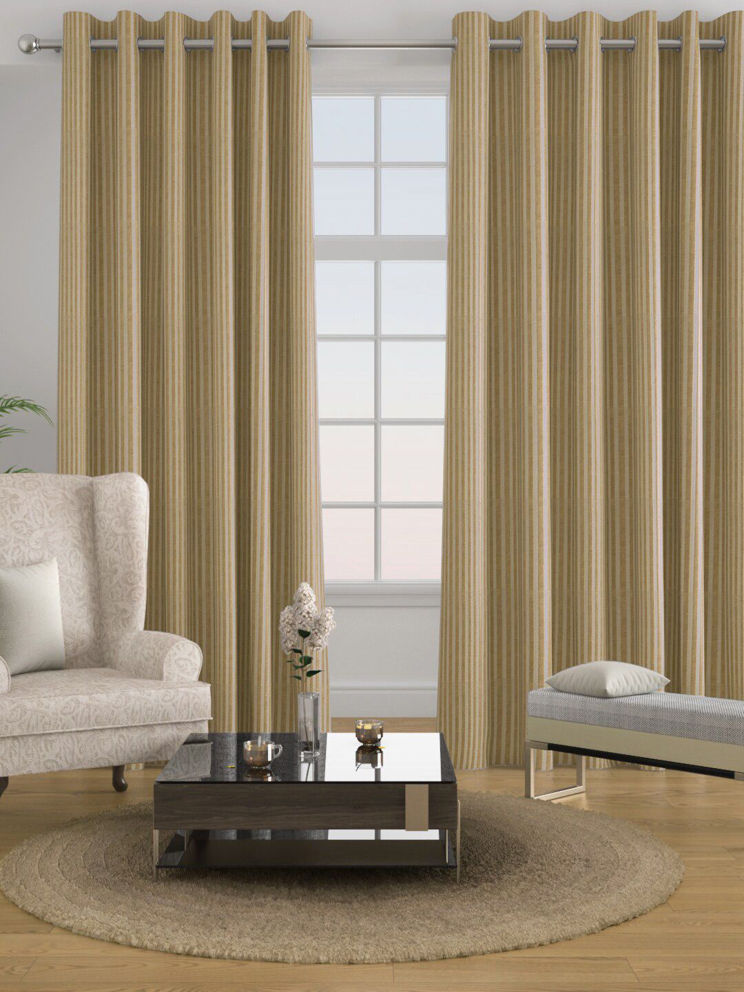 Raymond Home Beige Set of 2 Striped Door Curtain Price in India