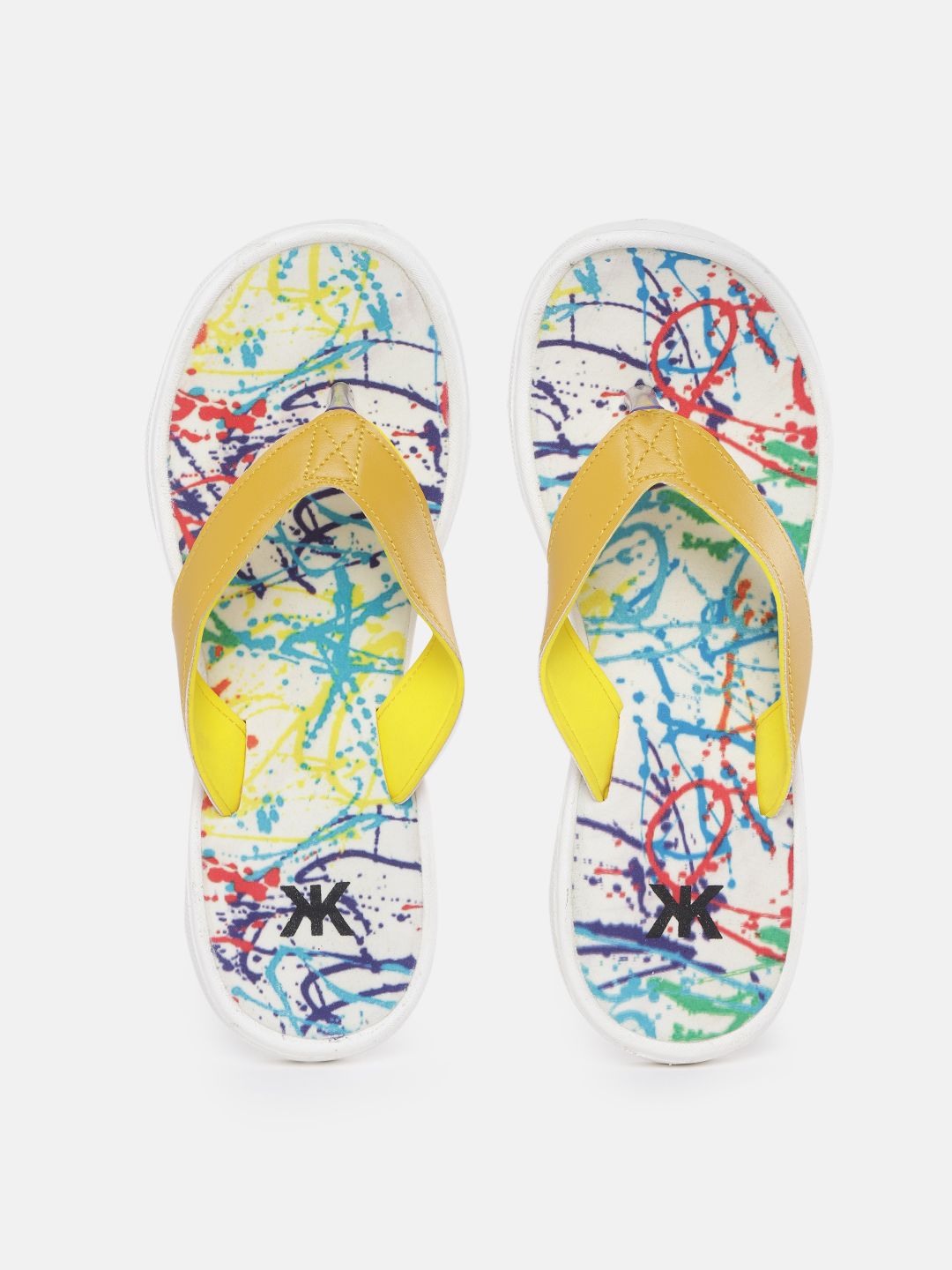 Kook N Keech Women Yellow & Blue Abstract Printed Thong Flip-Flops Price in India