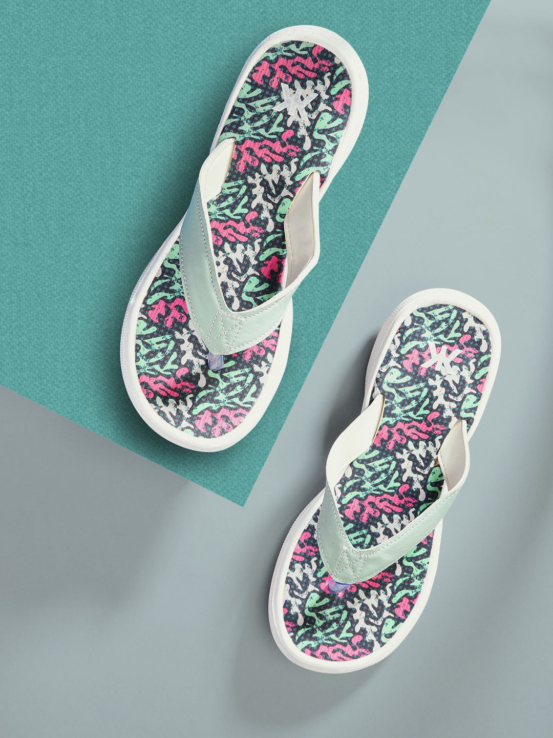 Kook N Keech Women Sage Green & Pink Floral Printed Thong Flip-Flops Price in India