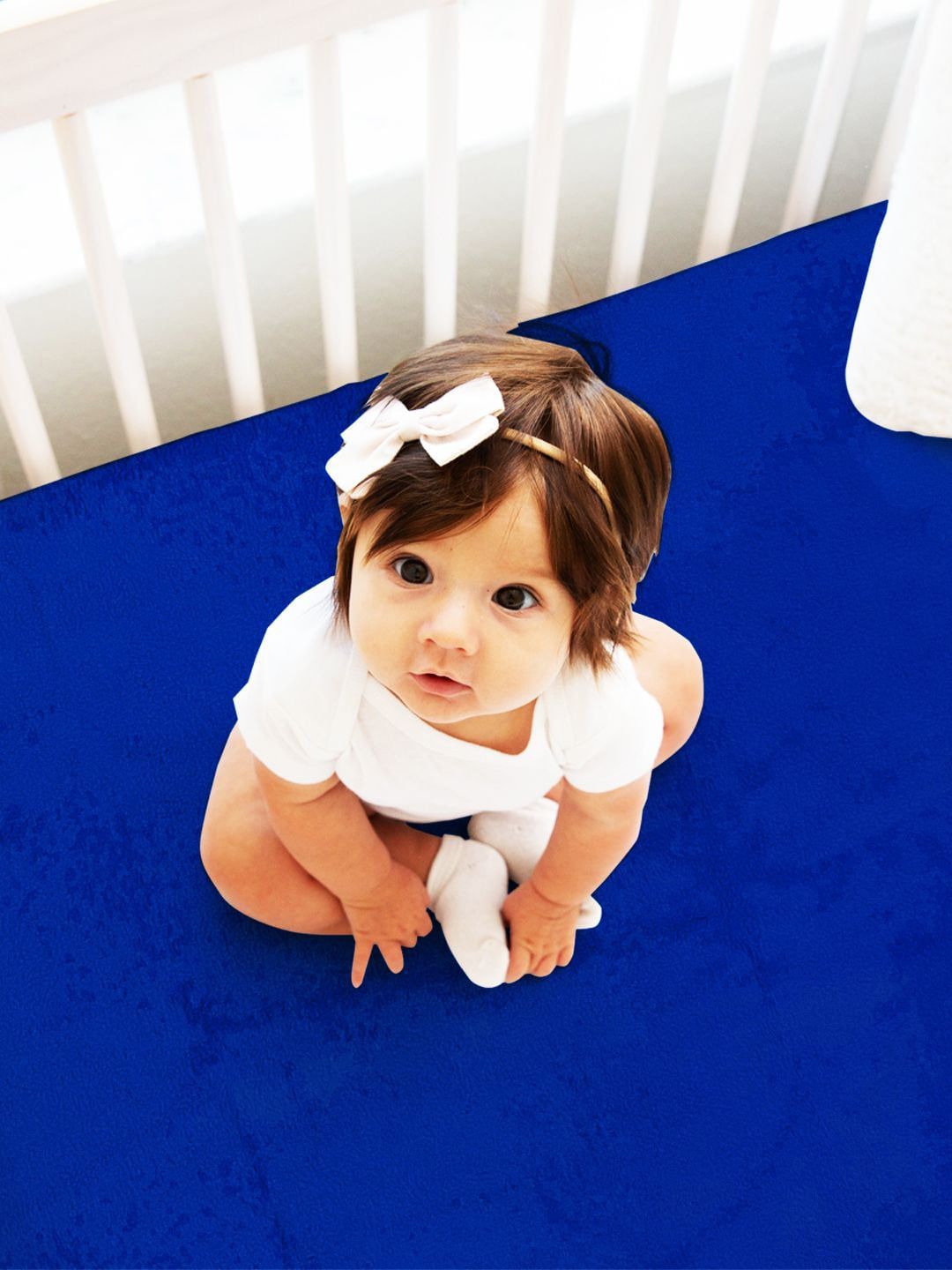 BIANCA Kids White & Blue Solid Waterproof Mattress Protector