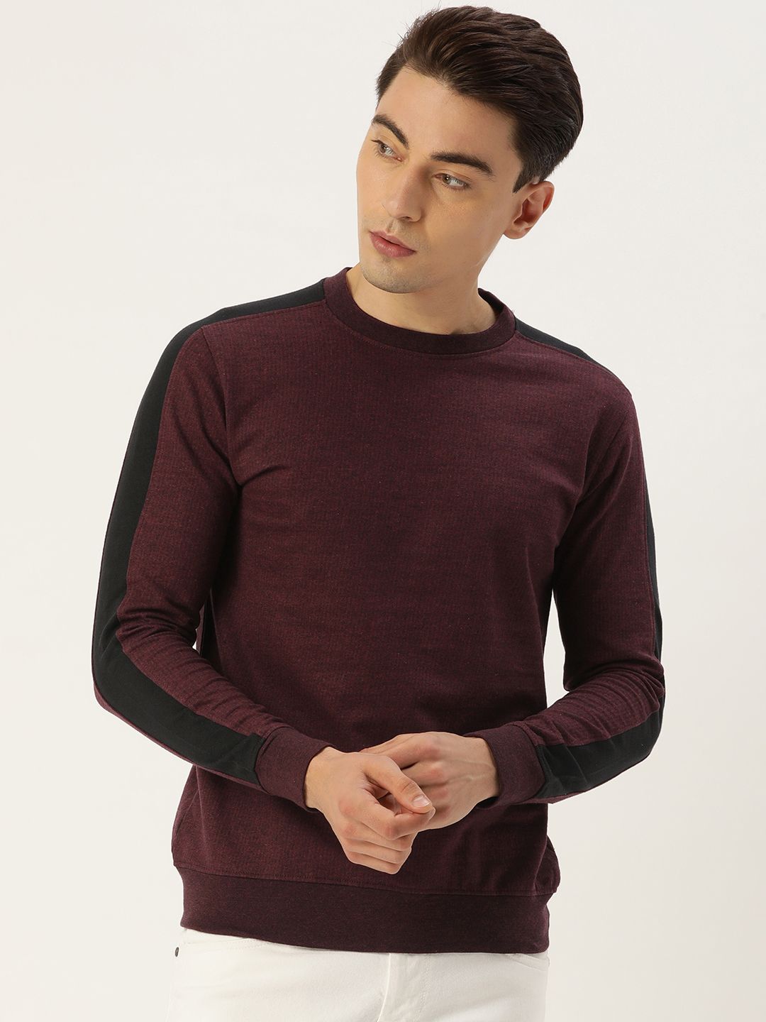 ARISE Men Maroon Pure Cotton Sweatshirt