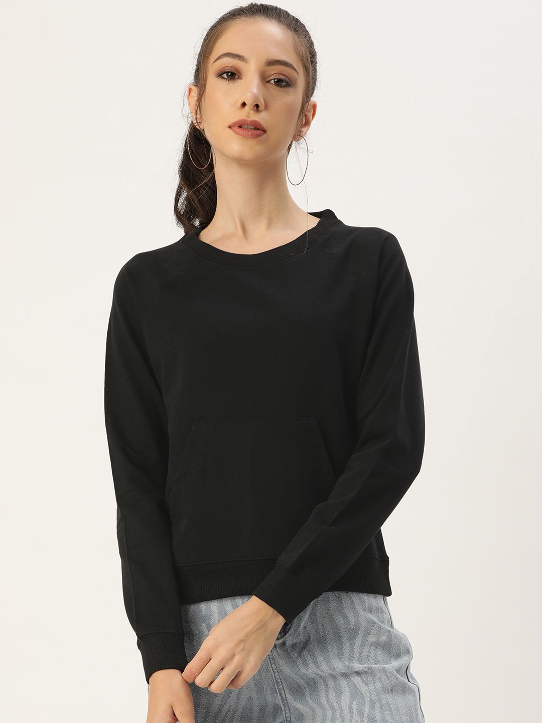 ARISE Women Black Pure Cotton Sweatshirt Price in India