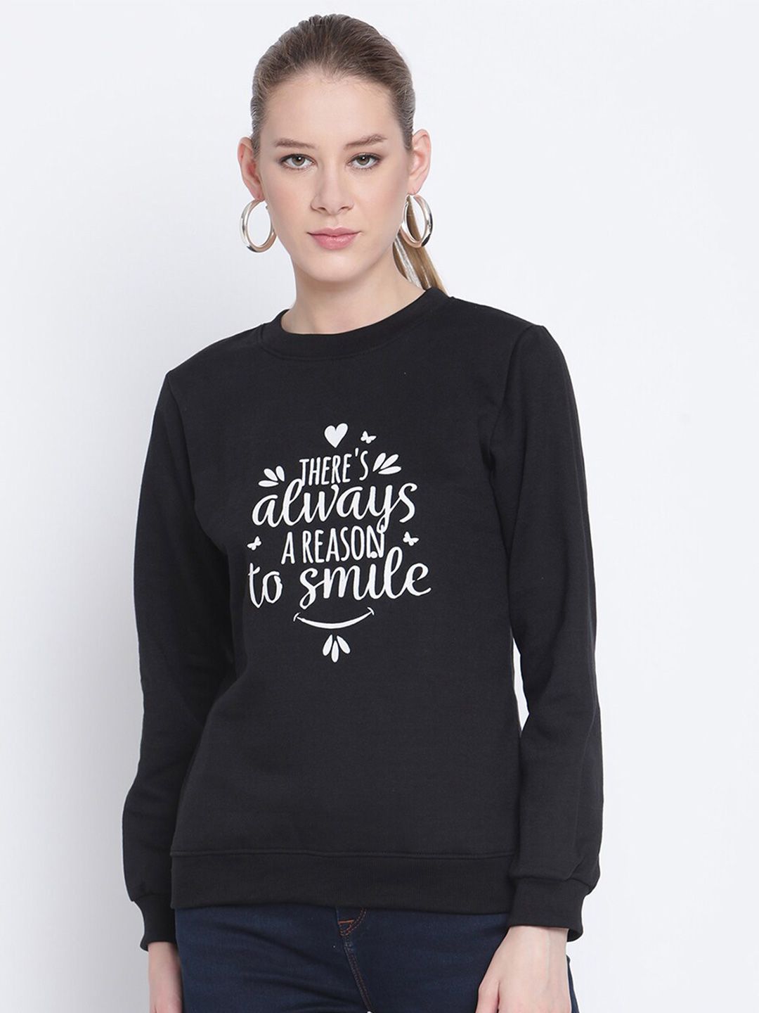 The Vanca Women Black Printed Sweatshirt Price in India