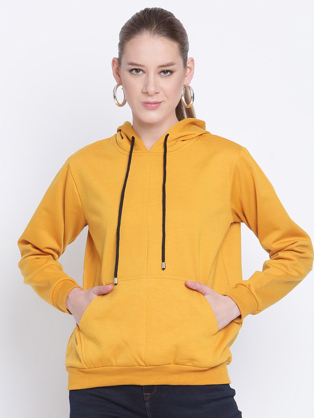 The Vanca Women Mustard Fleece Hooded Sweatshirt Price in India