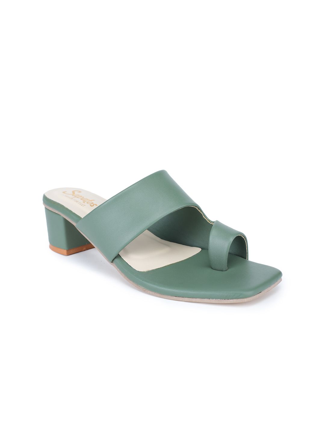 SAPATOS Green Solid Block Sandals Price in India