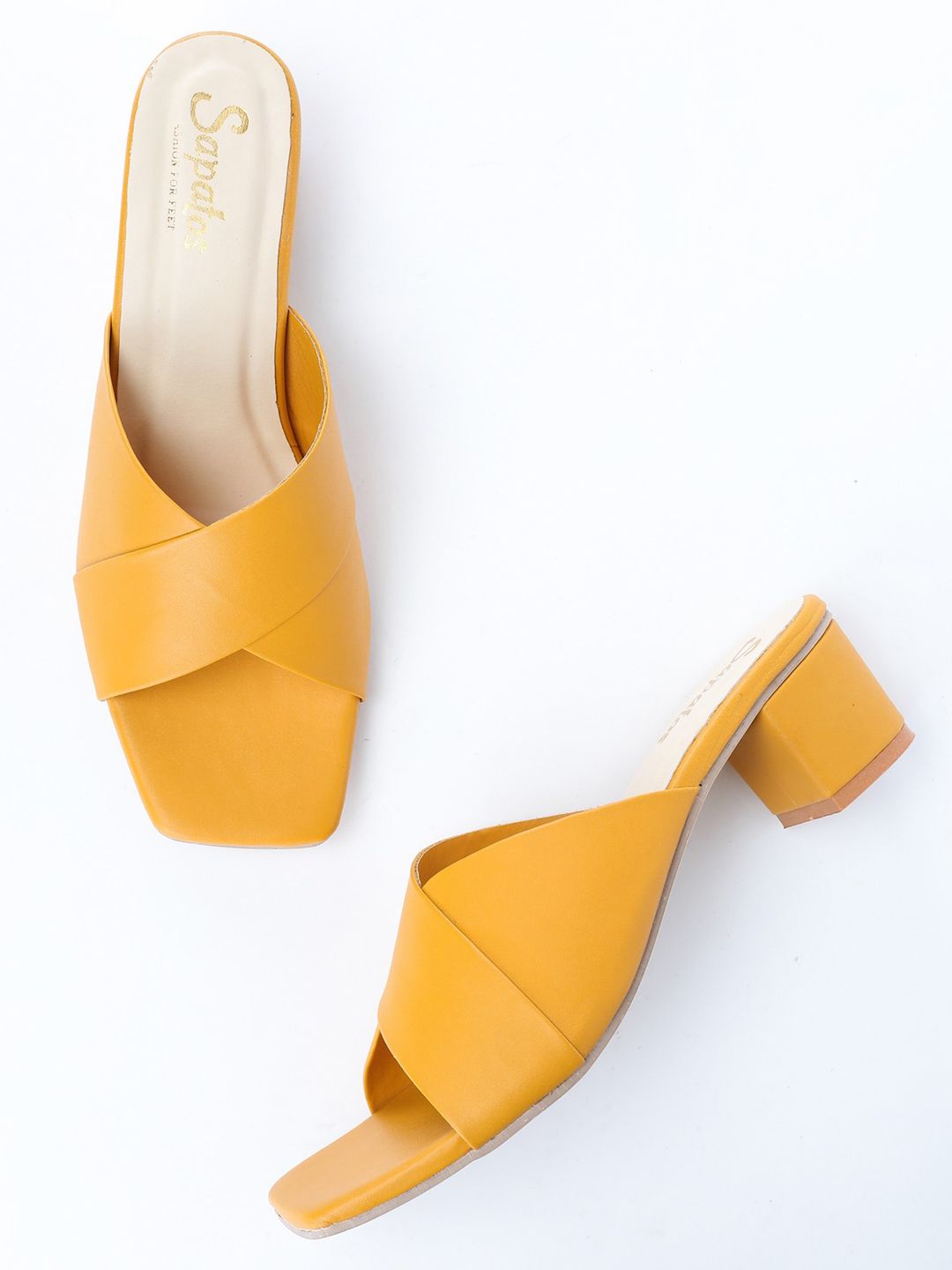 SAPATOS Yellow Block Mules with Bows Price in India