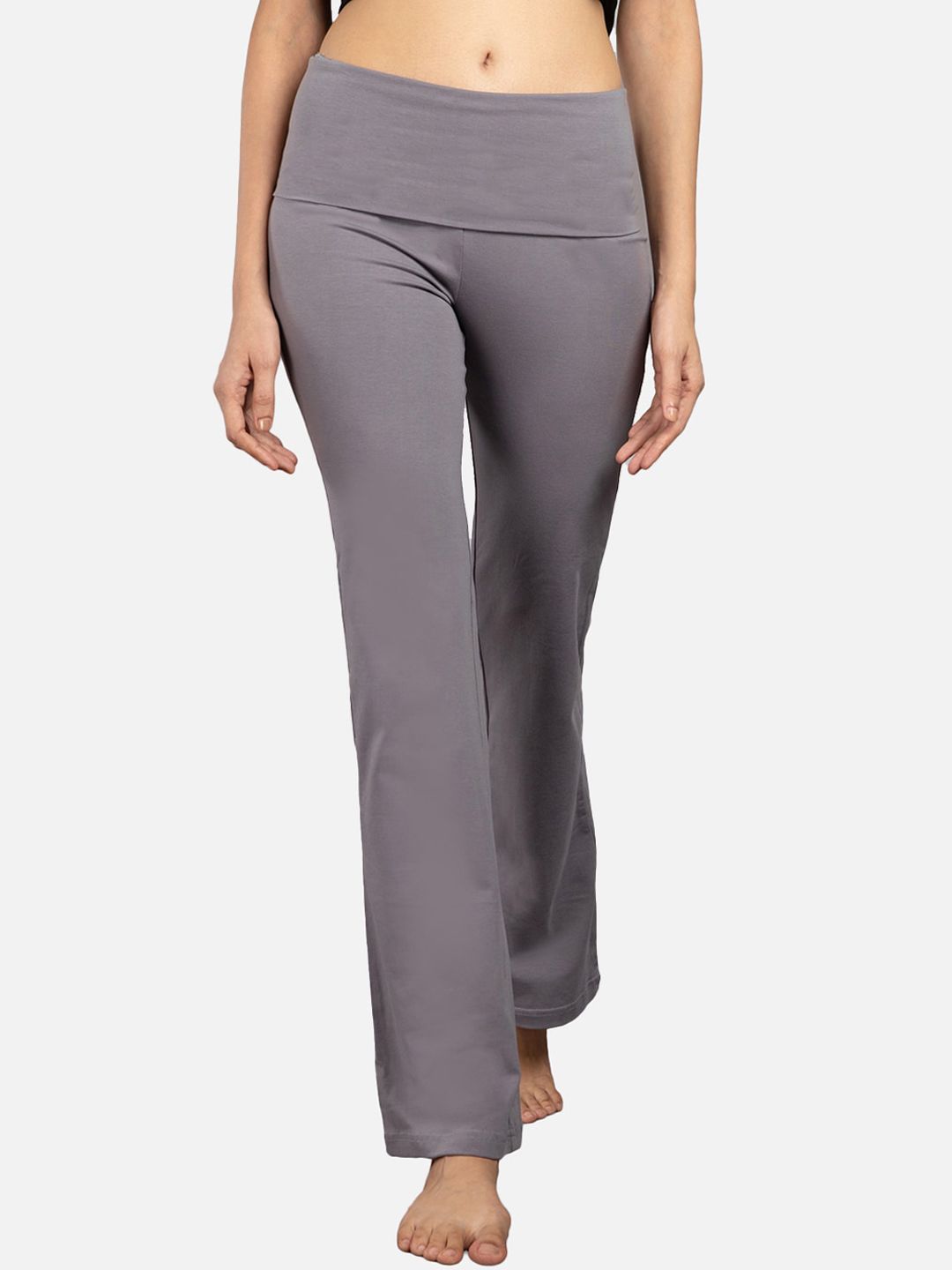 Nite Flite Women Grey Solid Cotton Yoga Pants Price in India