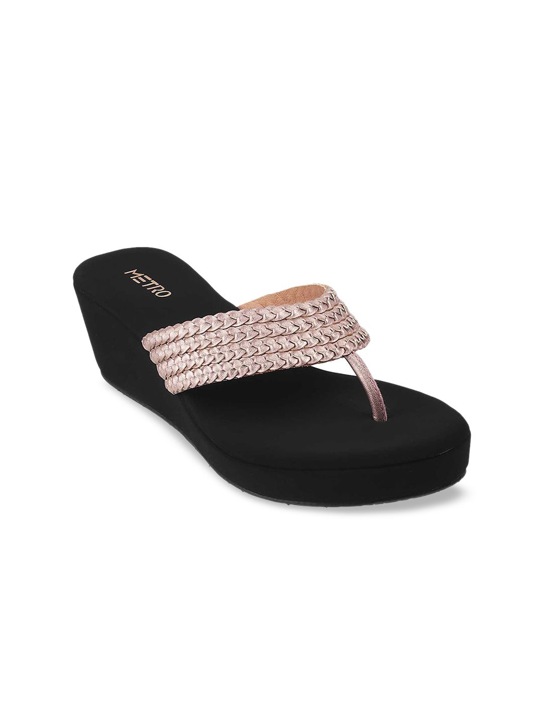 Metro Gold-Toned Textured Wedge Sandals Price in India