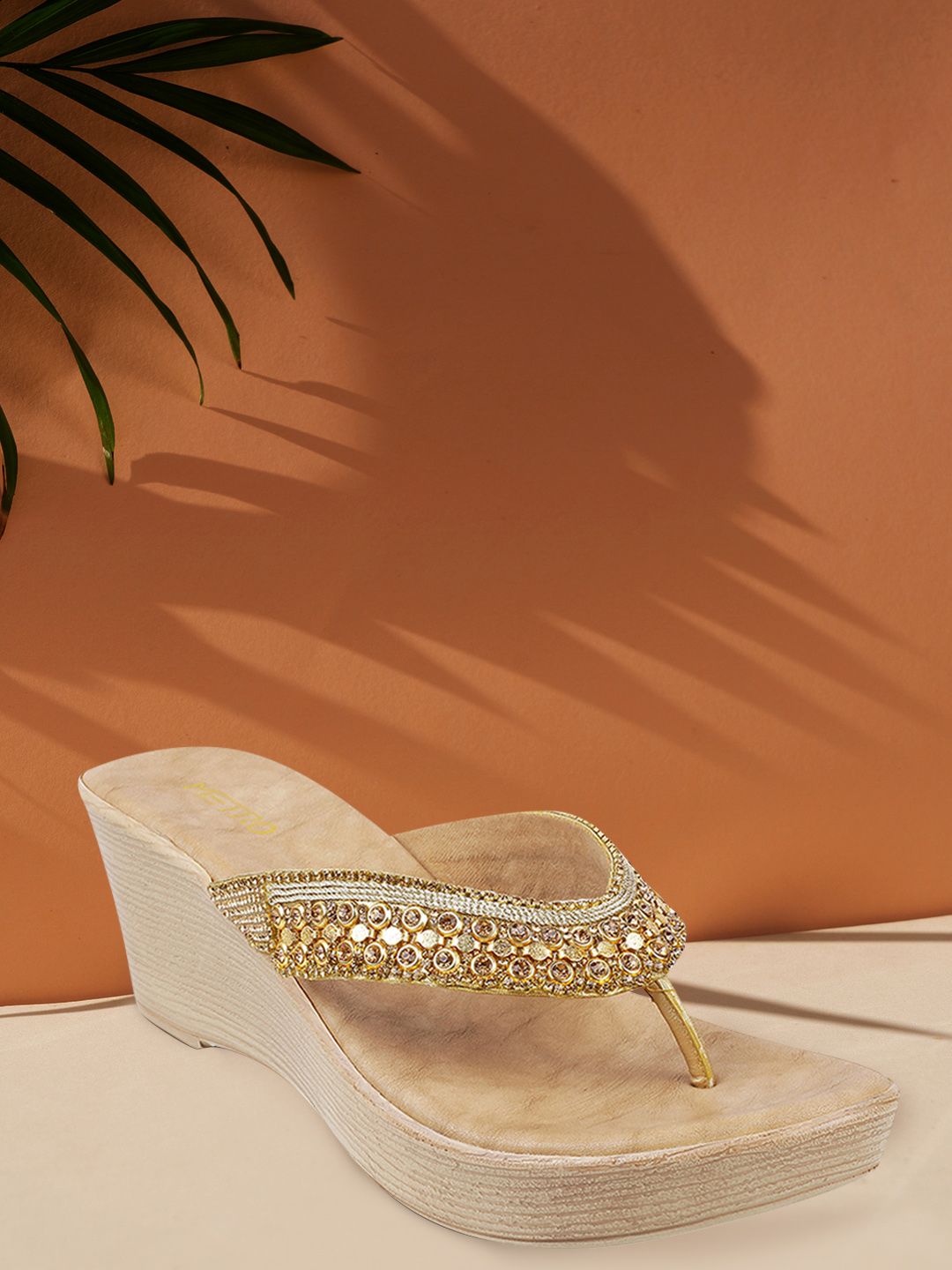 Metro Gold-Toned Wedge Sandals Price in India