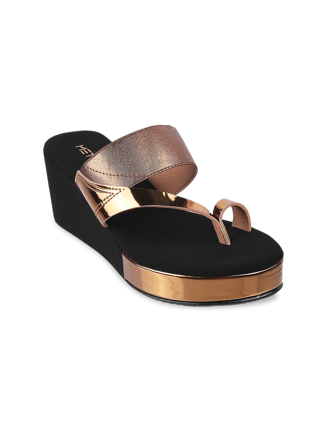 Metro Women Gold-Toned Solid Wedge Sandals Price in India