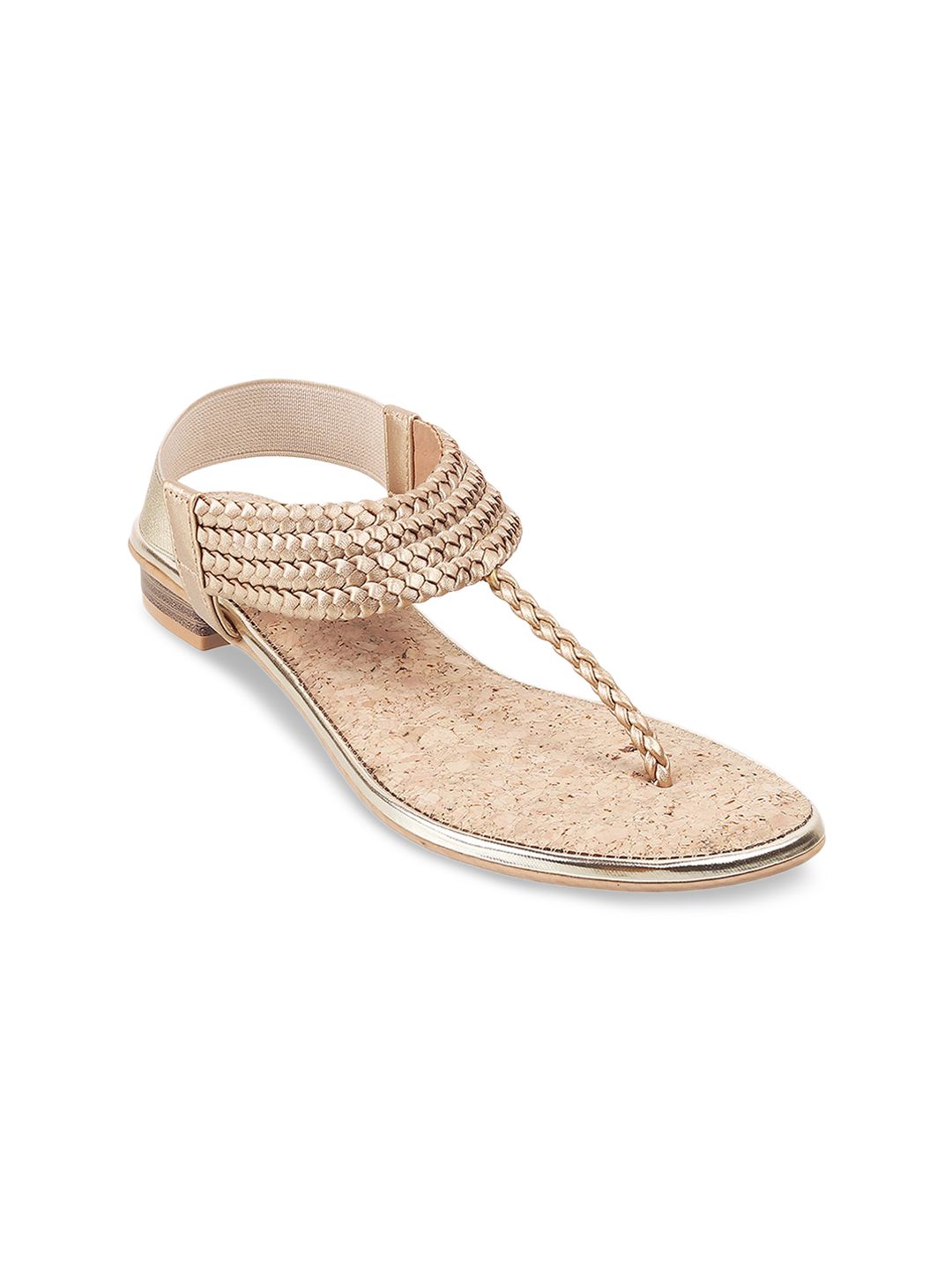 Metro Women Gold-Toned Embellished T-Strap Flats Price in India