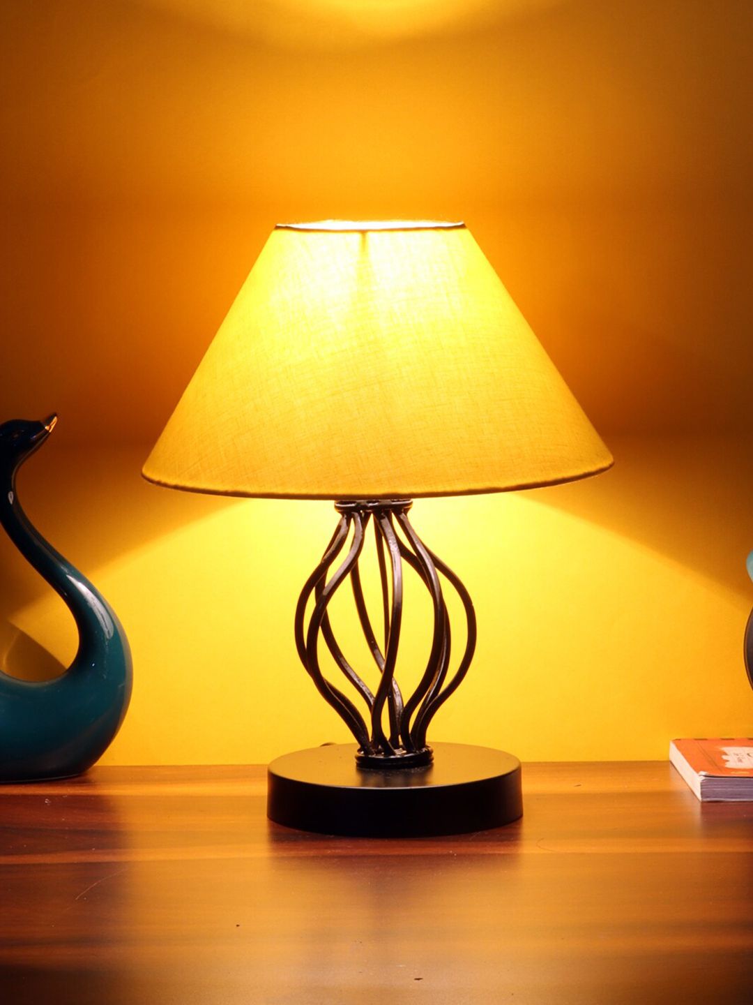 Devansh Yellow Cotton Table Lamp With Iron Base Price in India