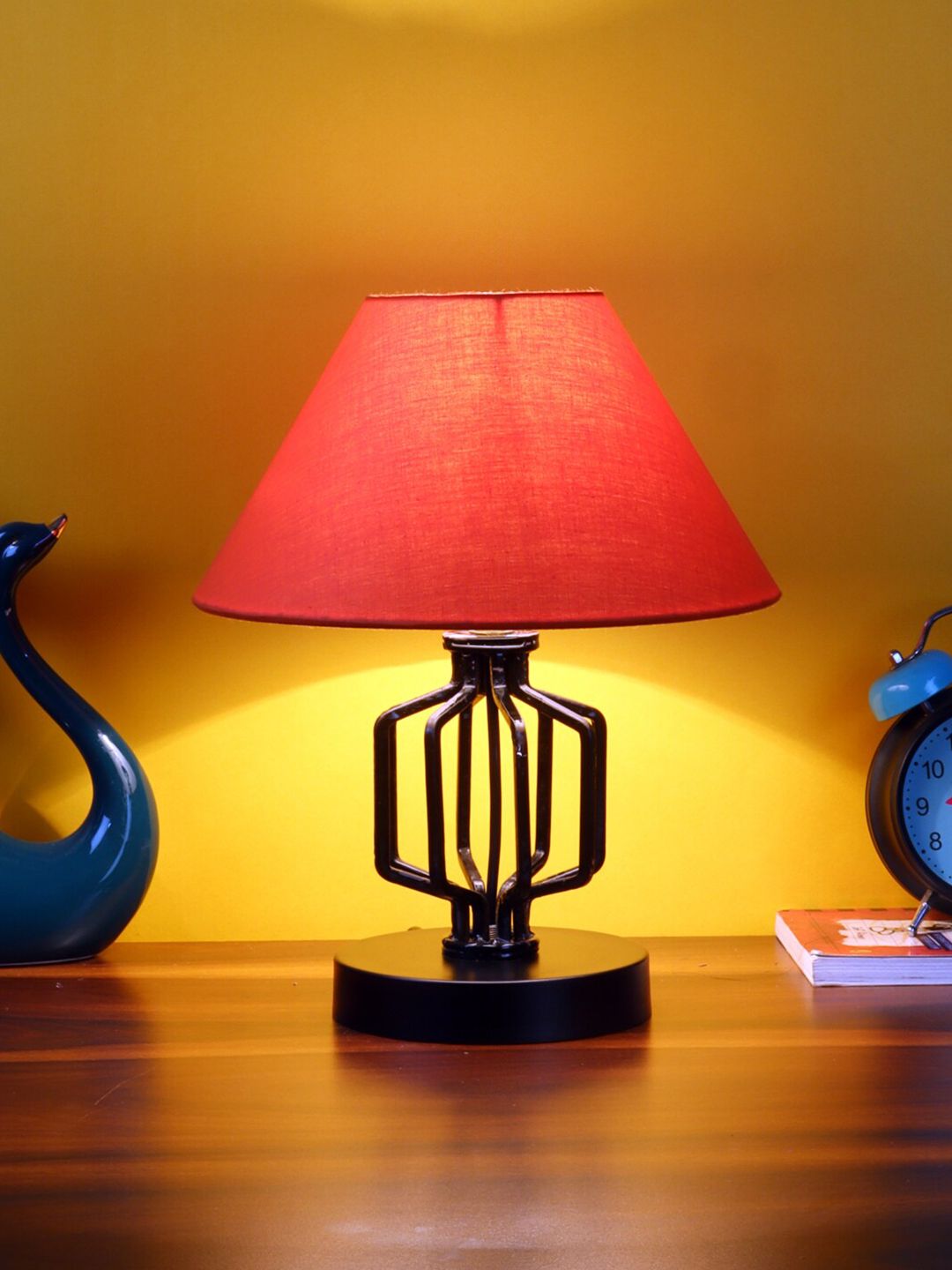 Devansh Orange Cotton Table Lamp With Iron Base Price in India
