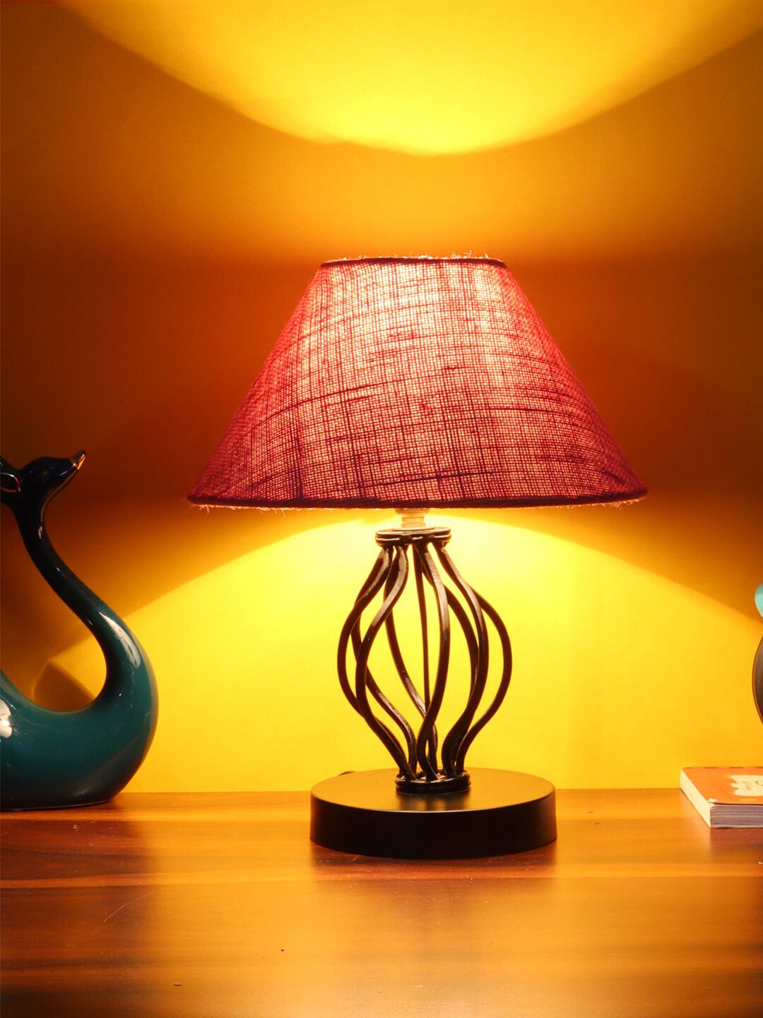 Devansh Pink Jute Table Lamp with Iron Base Price in India