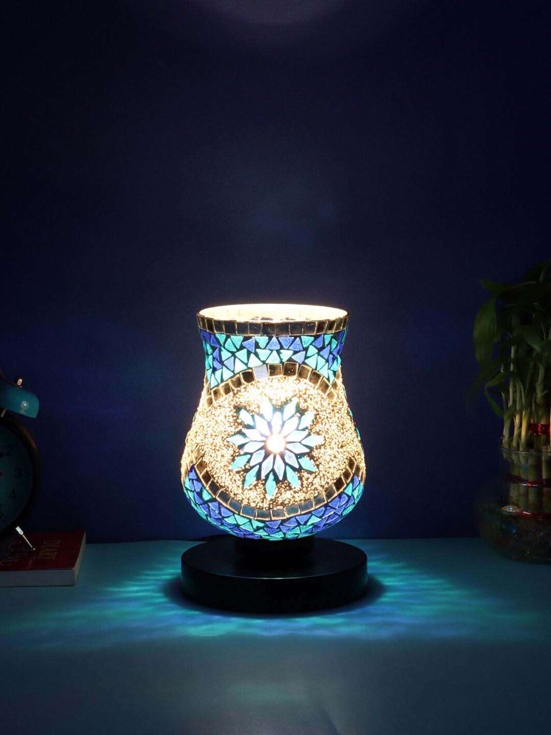 Devansh Multicoloured Mosaic Glass Table Lamp With Iron Base Price in India