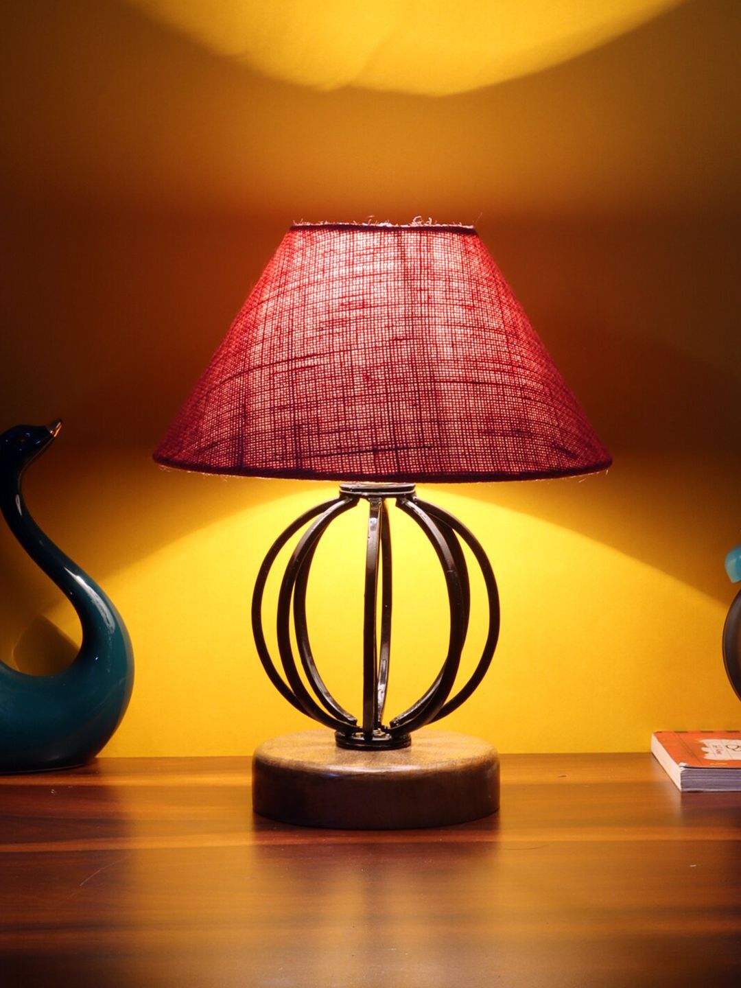 Devansh Pink Jute Table Lamp With Wood & Iron Base Price in India