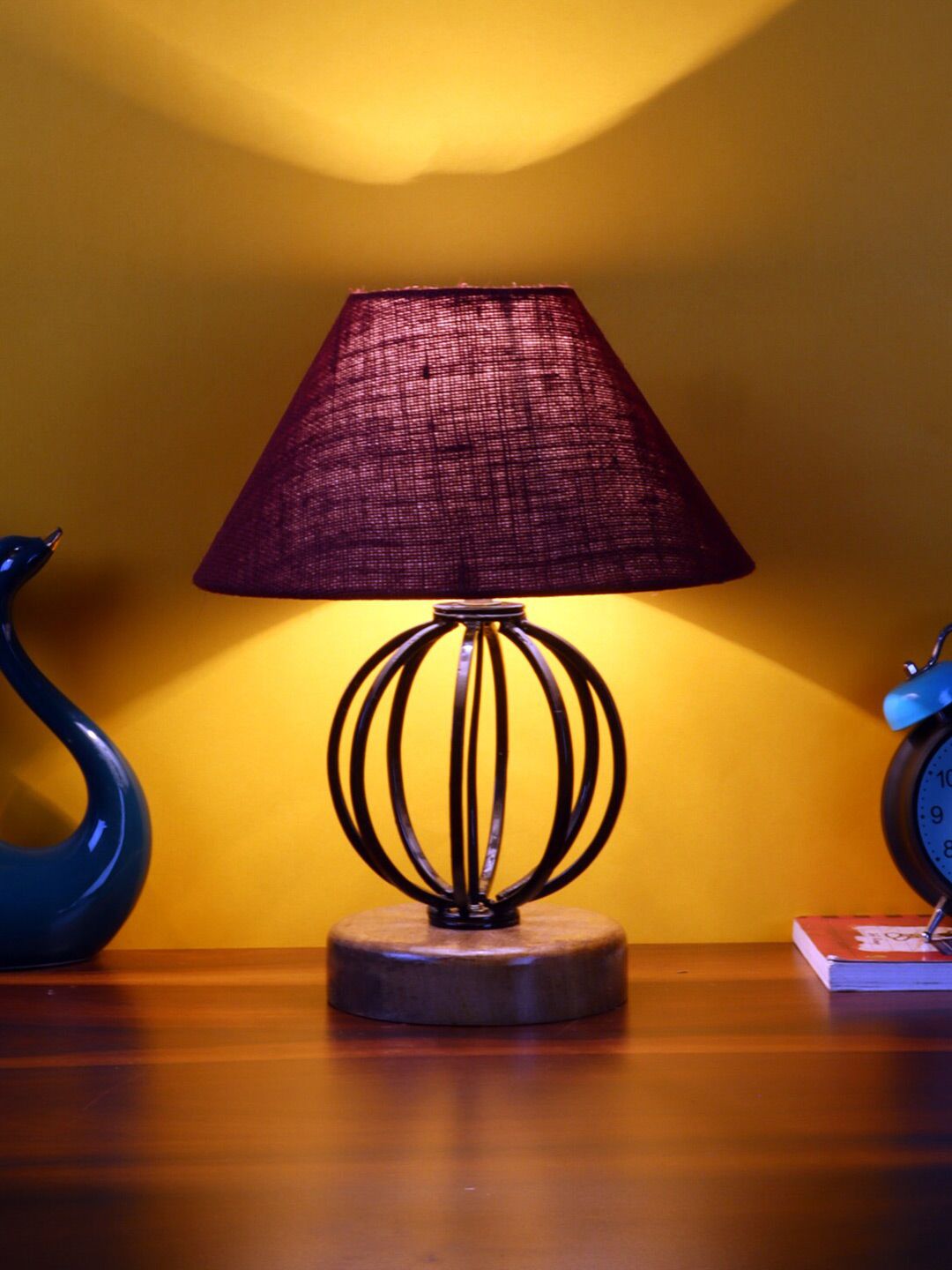 Devansh Maroon Jute Table Lamp With Wood & Iron Base Price in India