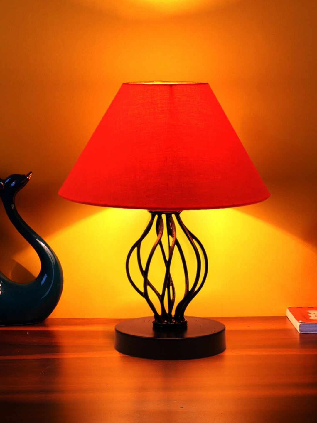 Devansh Orange Cotton Table Lamp with Iron Base Price in India