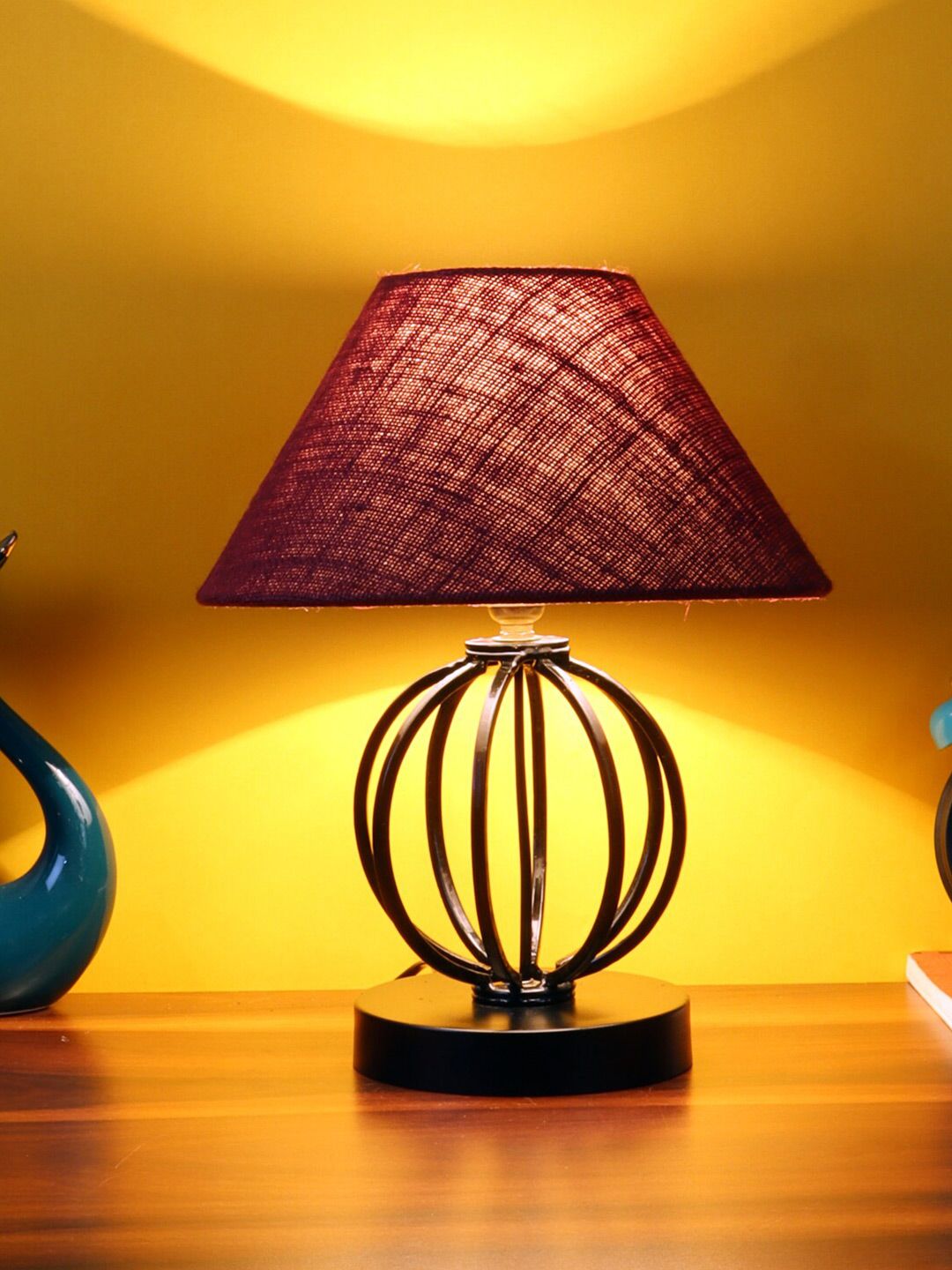 Devansh Maroon Jute Table lamp with Iron Base Price in India