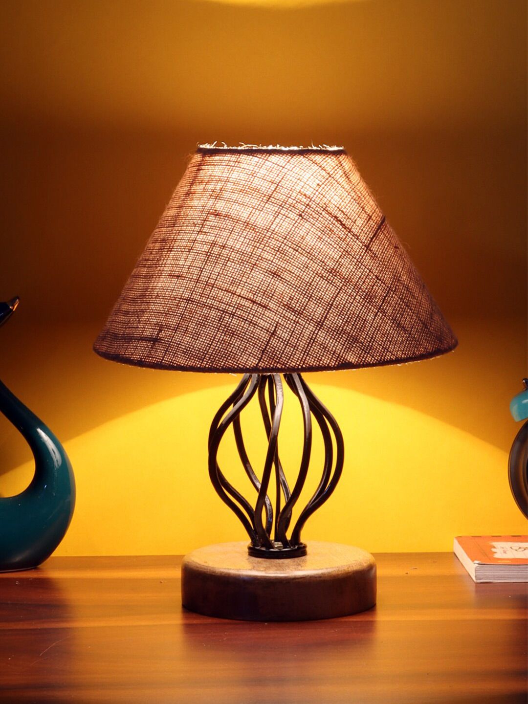 Devansh Beige Jute Table lamp with Wood & Iron Base Price in India