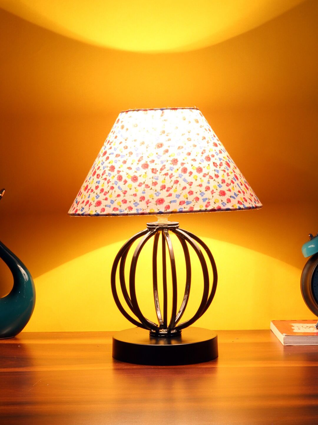 Devansh Multicoloured Printed Cotton Table Lamp With Iron Base Price in India