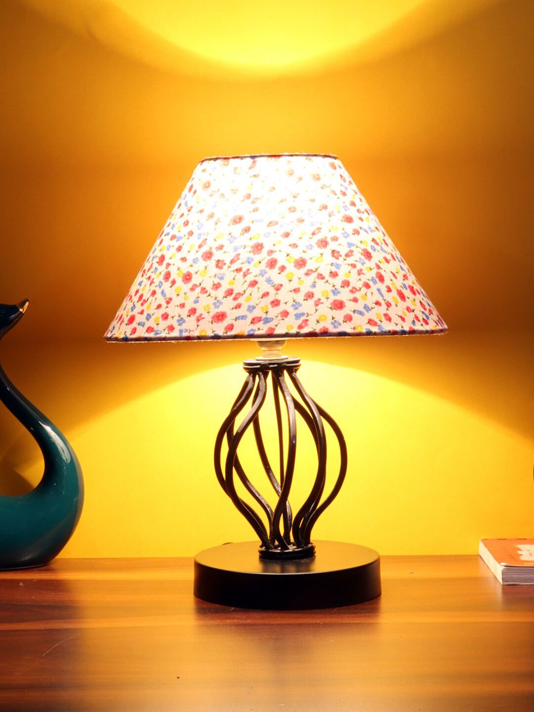 Devansh Multicoloured Printed Cotton Table Lamp With Iron Base Price in India