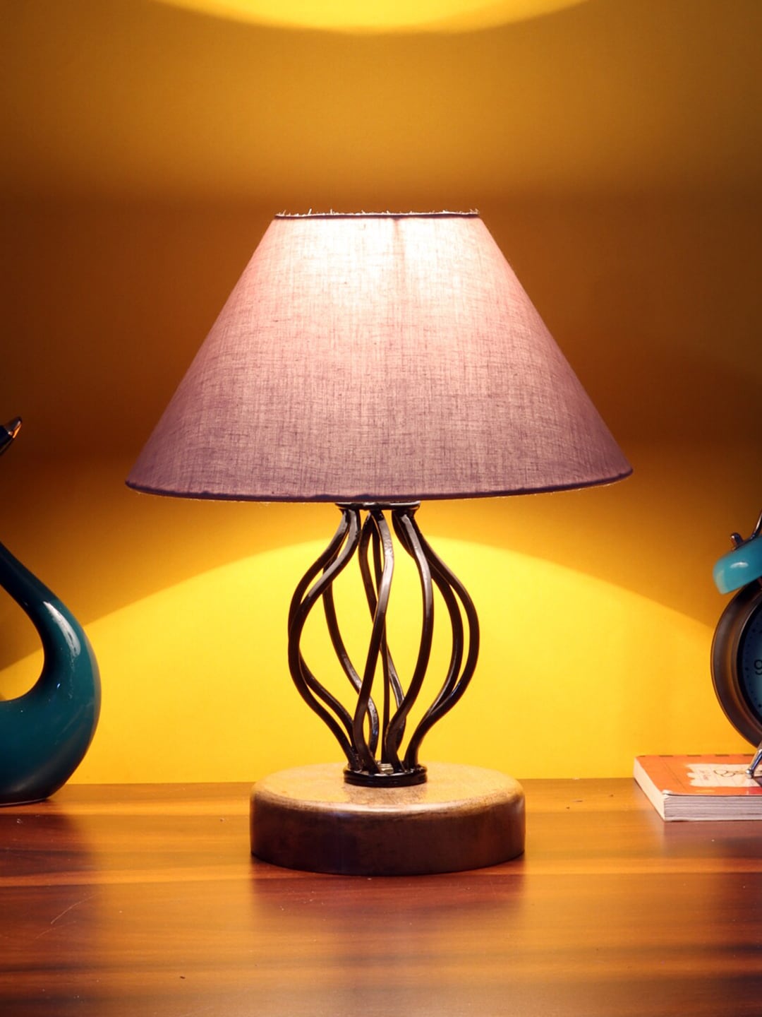 Devansh Grey Cotton Table Lamp With Wood & Iron Base Price in India