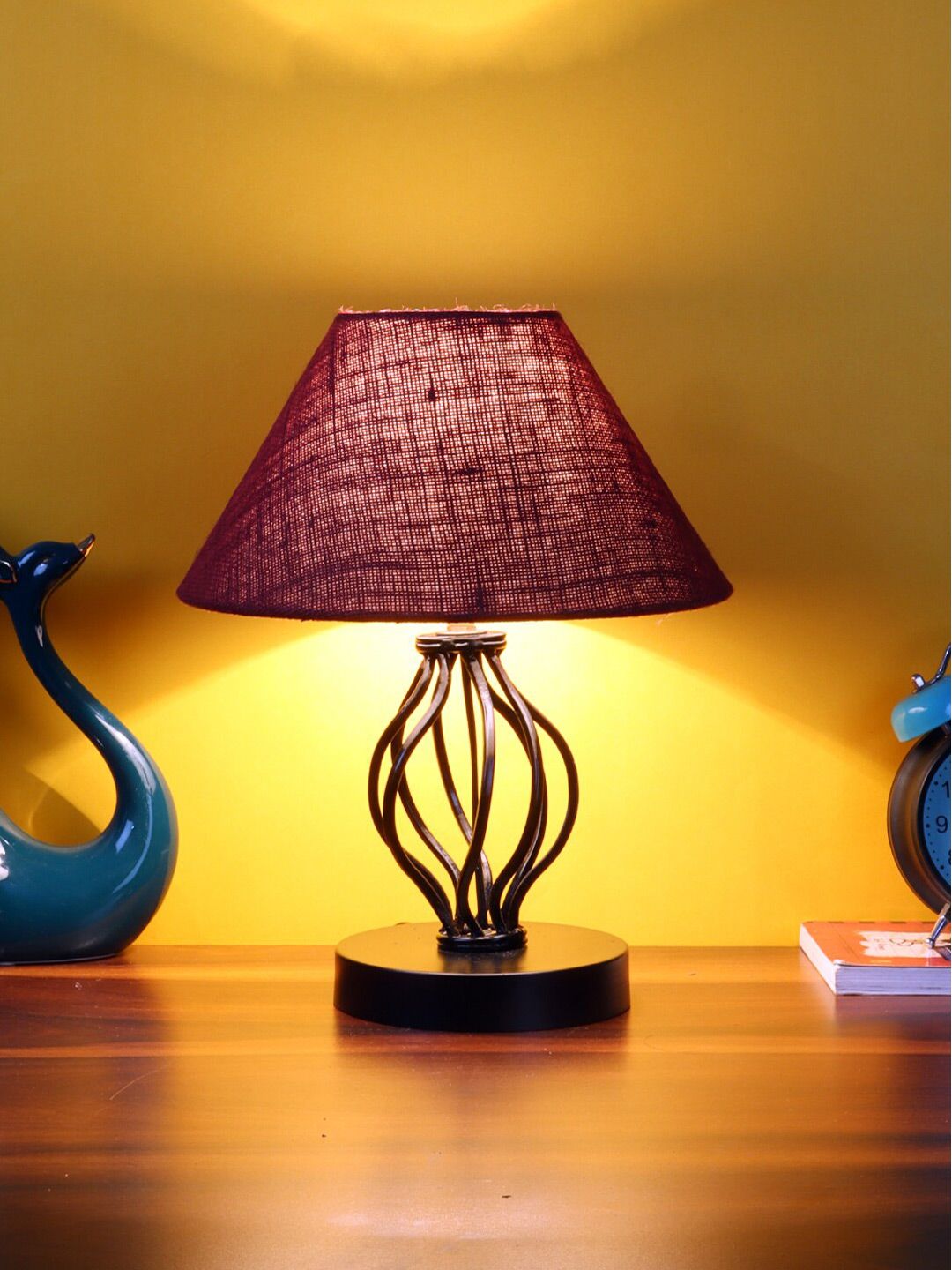 Devansh Maroon Jute Table Lamp with Iron Base Price in India