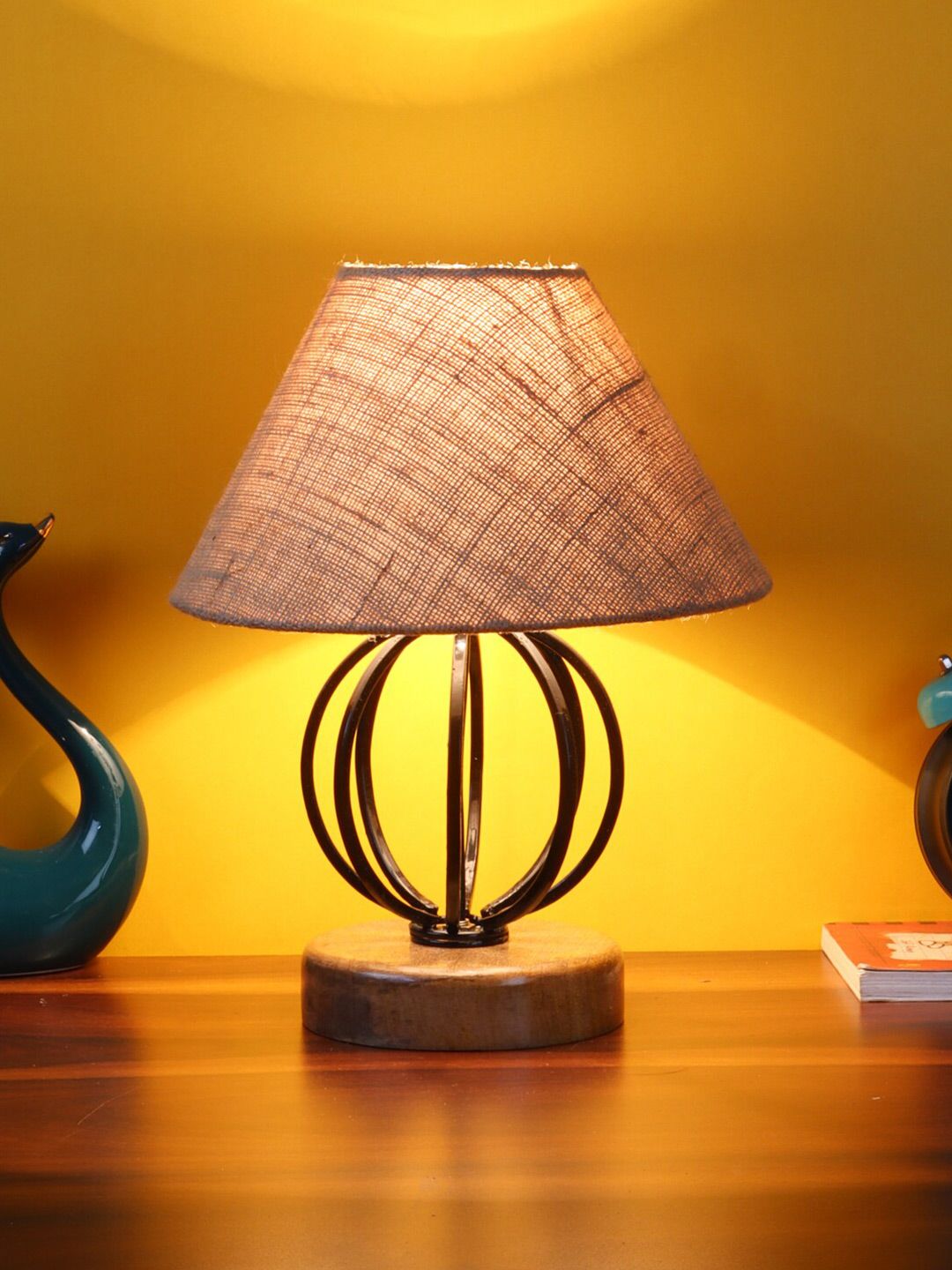 Devansh Beige Jute Table Lamp With Wood & Iron Base Price in India