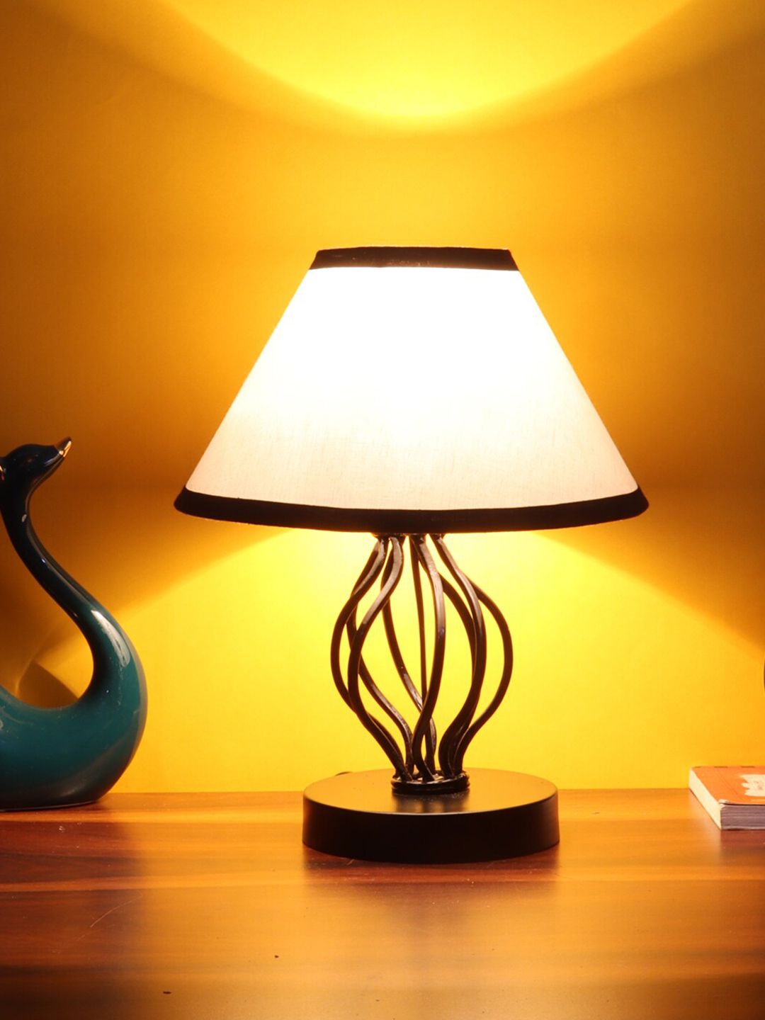Devansh White & Black Cotton Table Lamp With Iron Base Price in India