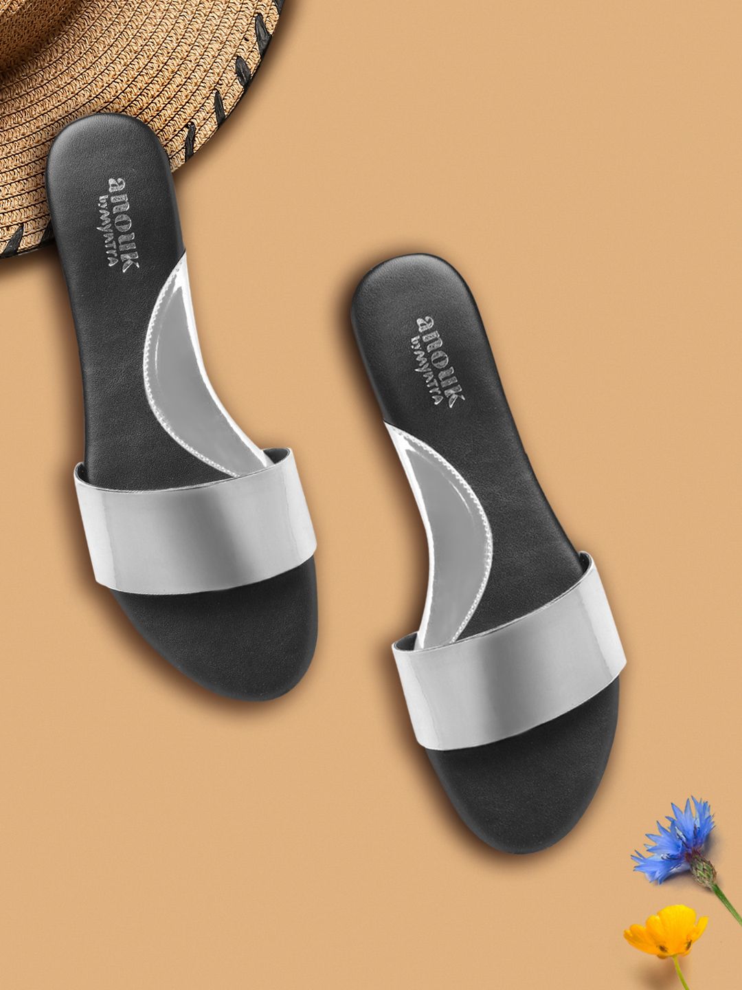 Anouk Women Silver-Toned Solid Open Toe Flats Price in India