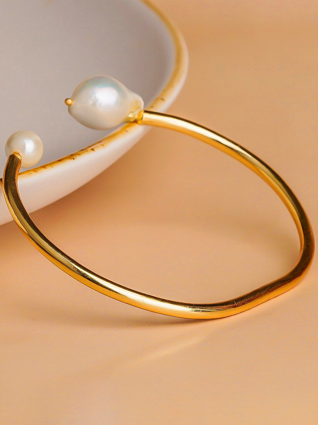 Queen Be Women Gold-Toned Brass Pearls Cuff Bracelet Price in India