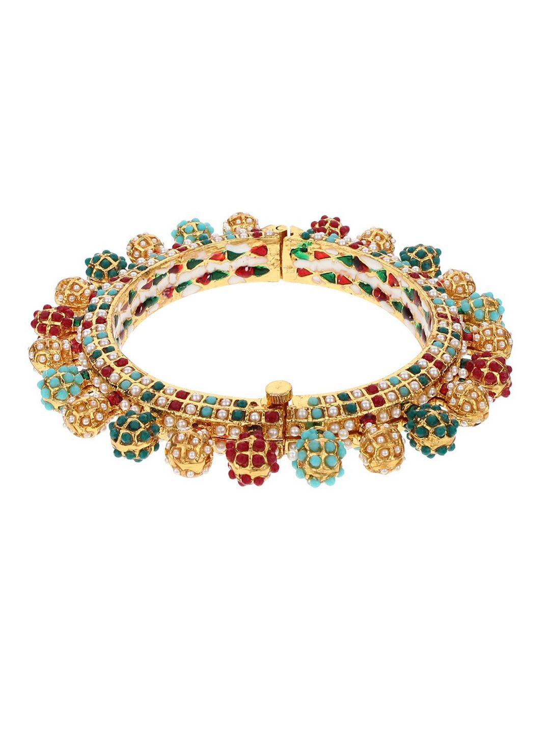 Runjhun Women Gold-Toned & Red Gold-Plated Bangle-Style Bracelet Price in India