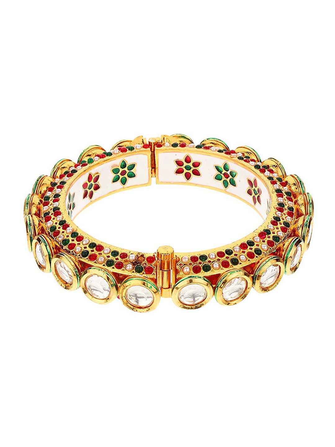 Runjhun Women Gold-Toned & White Kundan Gold-Plated Bangle-Style Bracelet Price in India