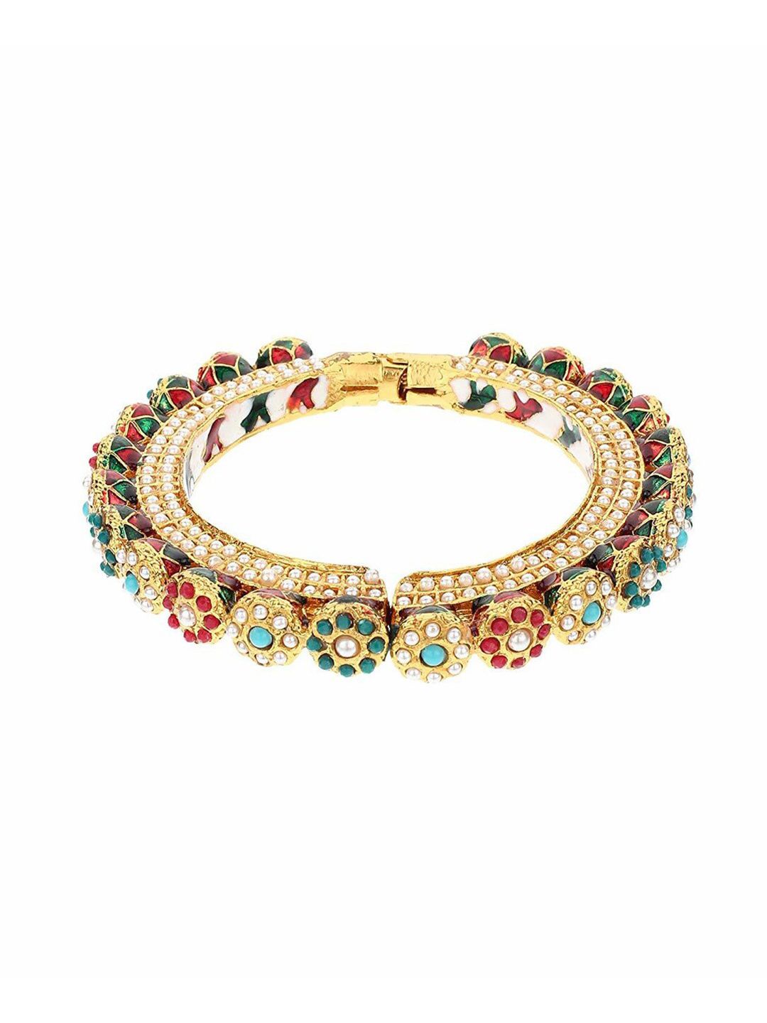 Runjhun Women Gold-Toned & Red Gold-Plated Bangle-Style Bracelet Price in India