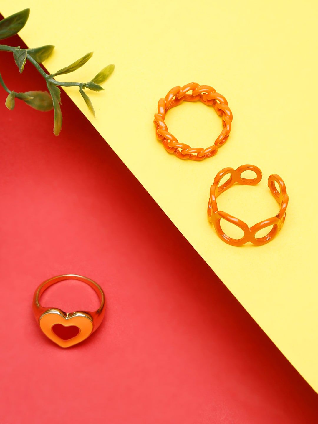 YouBella Orange & Gold Toned Set of 3 Finger Rings Price in India