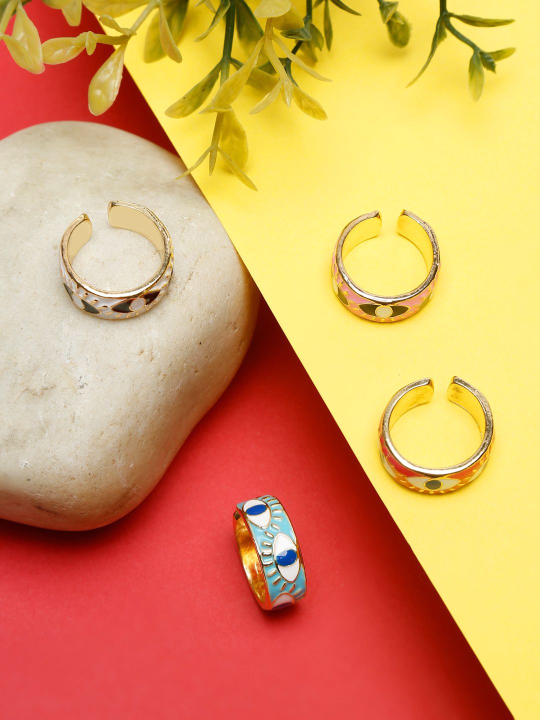 YouBella Set of 4 Gold-Toned Evil Eye Enameled Finger Rings Price in India