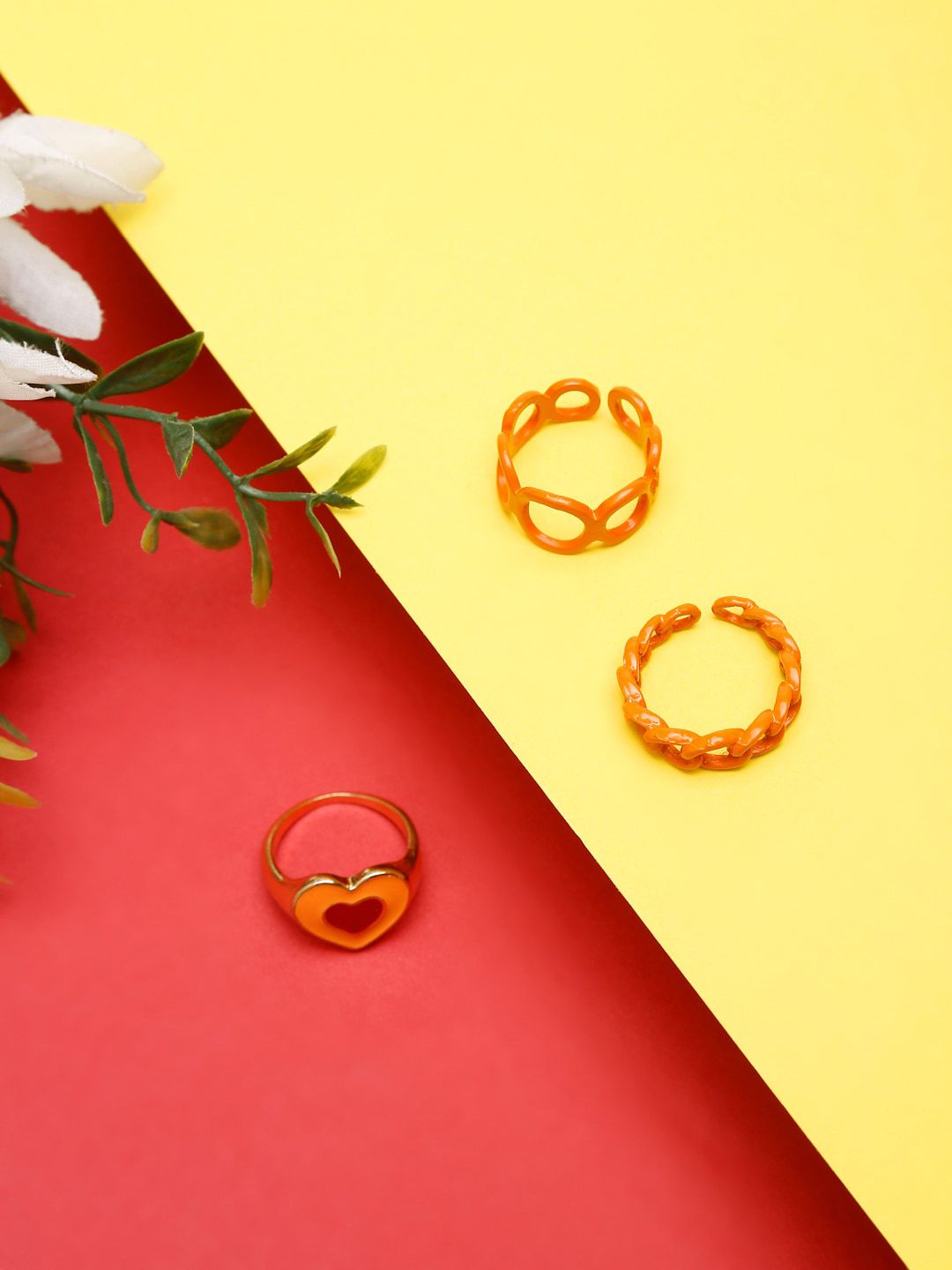 YouBella Set Of 3 Gold-Toned & Red Finger Rings Price in India