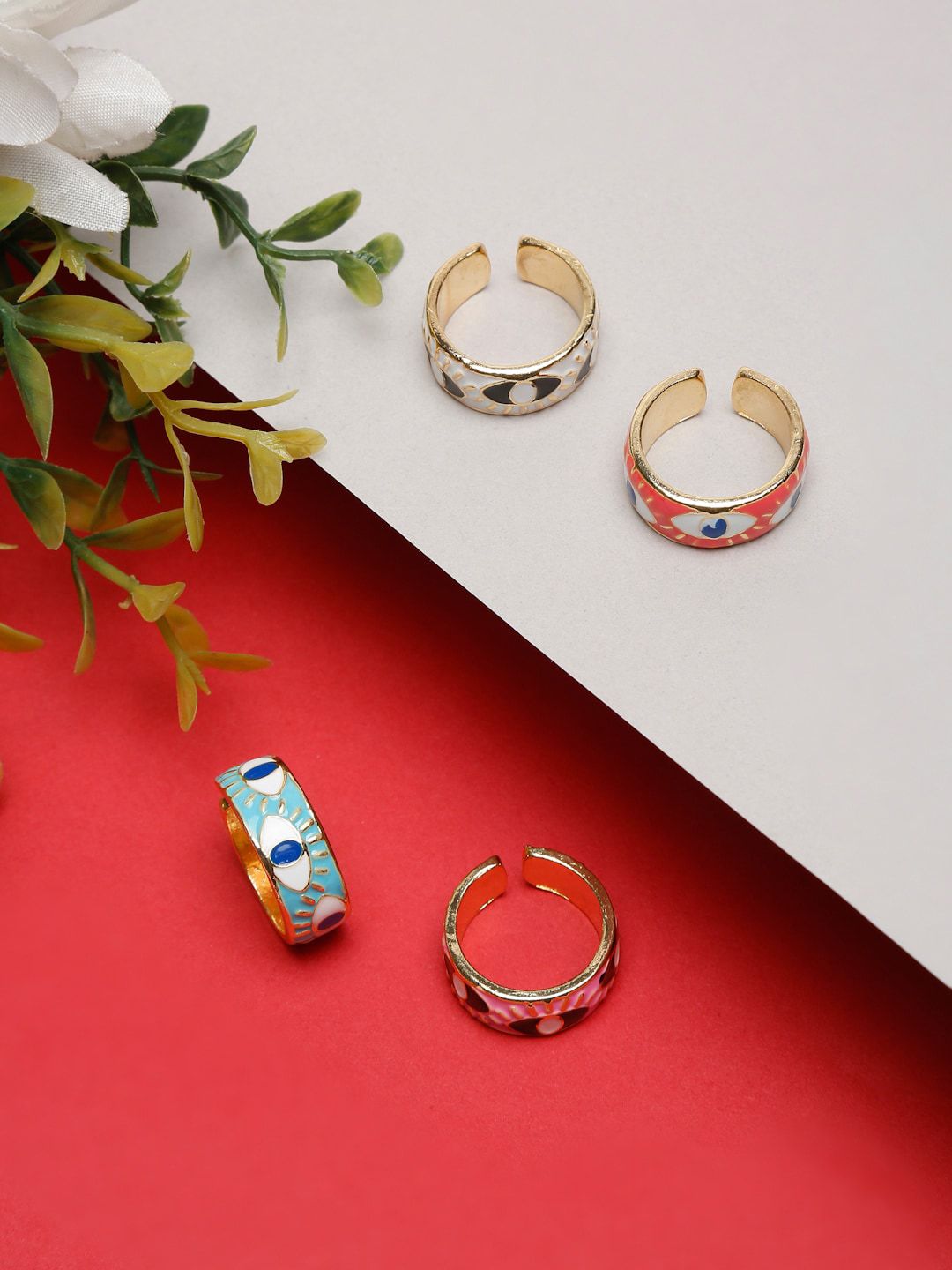 YouBella Set Of 4 Gold-Toned & Enameled Handcrafted Finger Rings Price in India