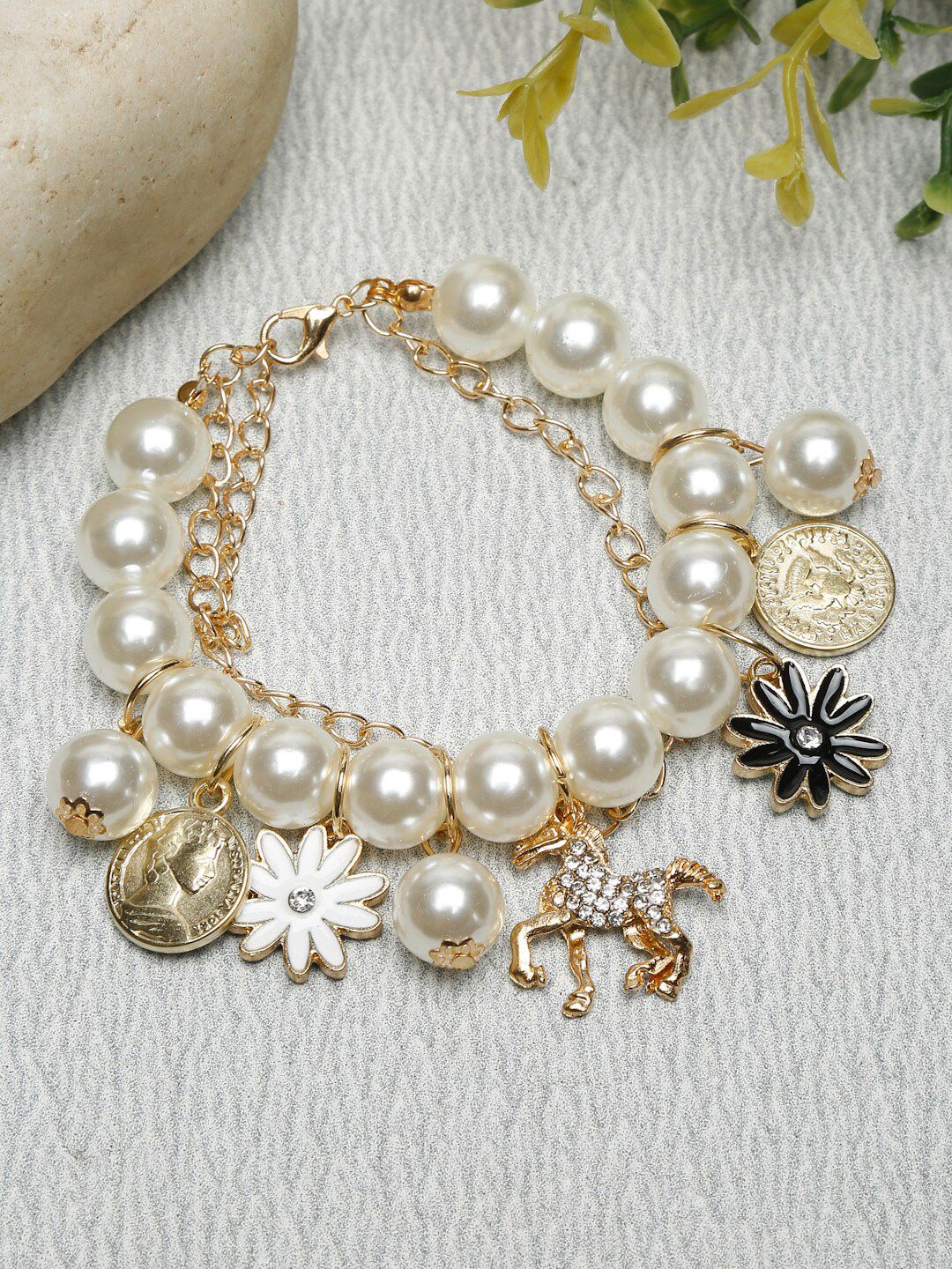 YouBella Women White & Gold-Toned Gold-Plated Charm Bracelet Price in India