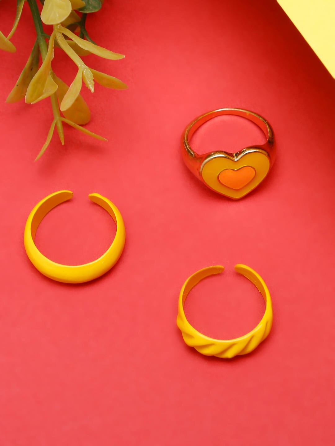 YouBella Set Of 3 Gold-Toned & Yellow Finger Ring Price in India