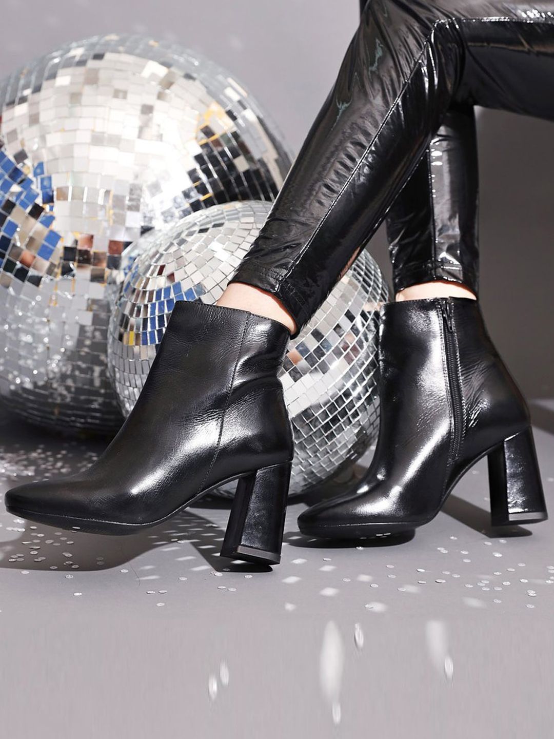 Saint G Women Black Crackle Patent Leather Ankle Boots Price in India