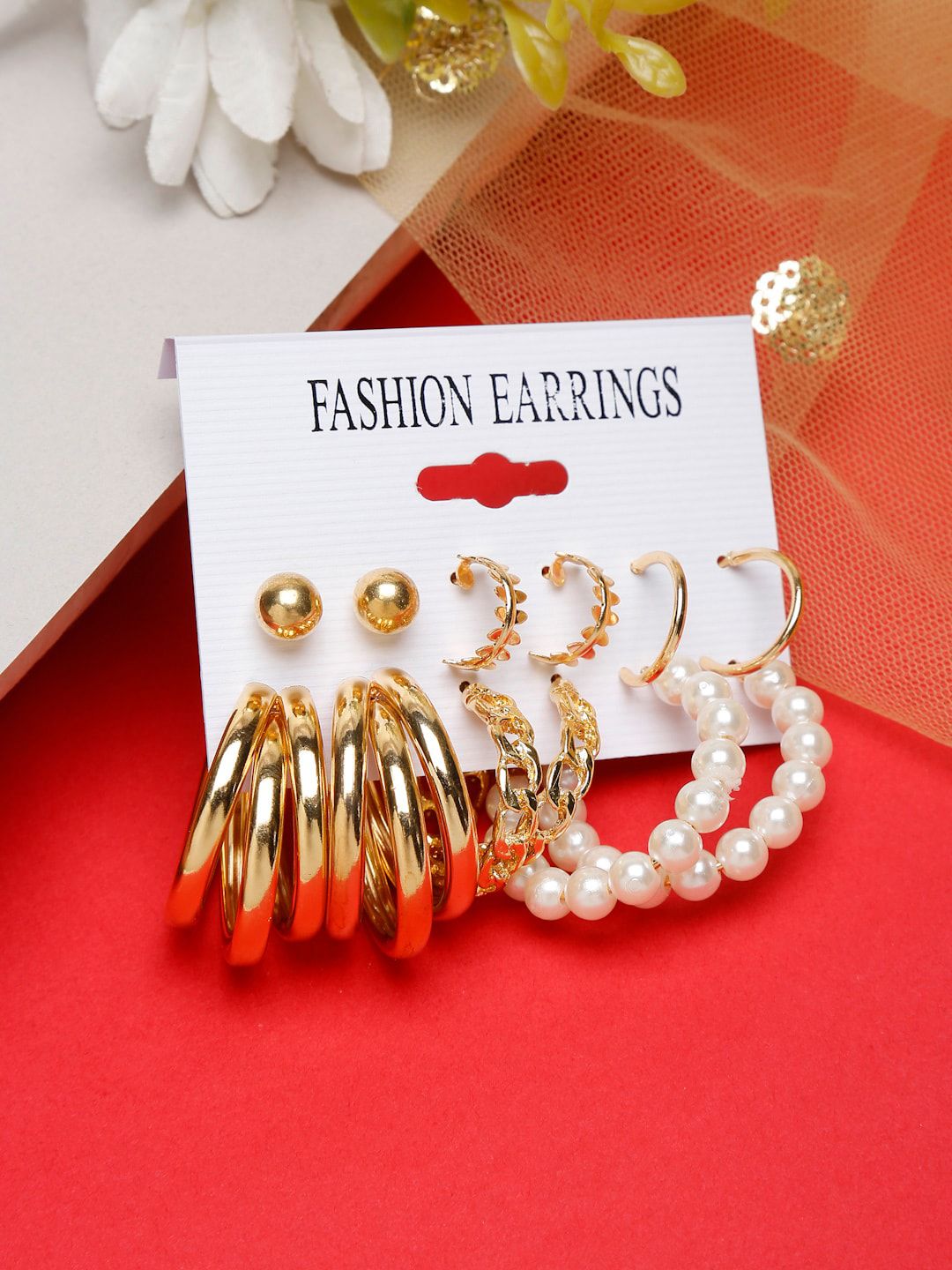 Celena Cole Gold-Plated Set Of 6 Contemporary Hoop Earrings Price in India