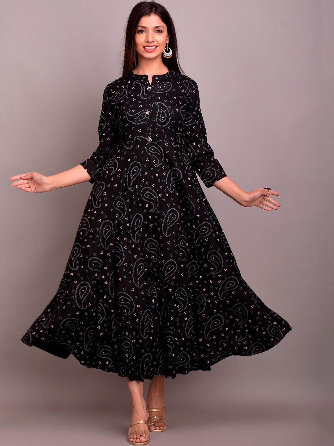 DIVYANK Women Black Ethnic Motifs Printed Anarkali Kurta Price in India