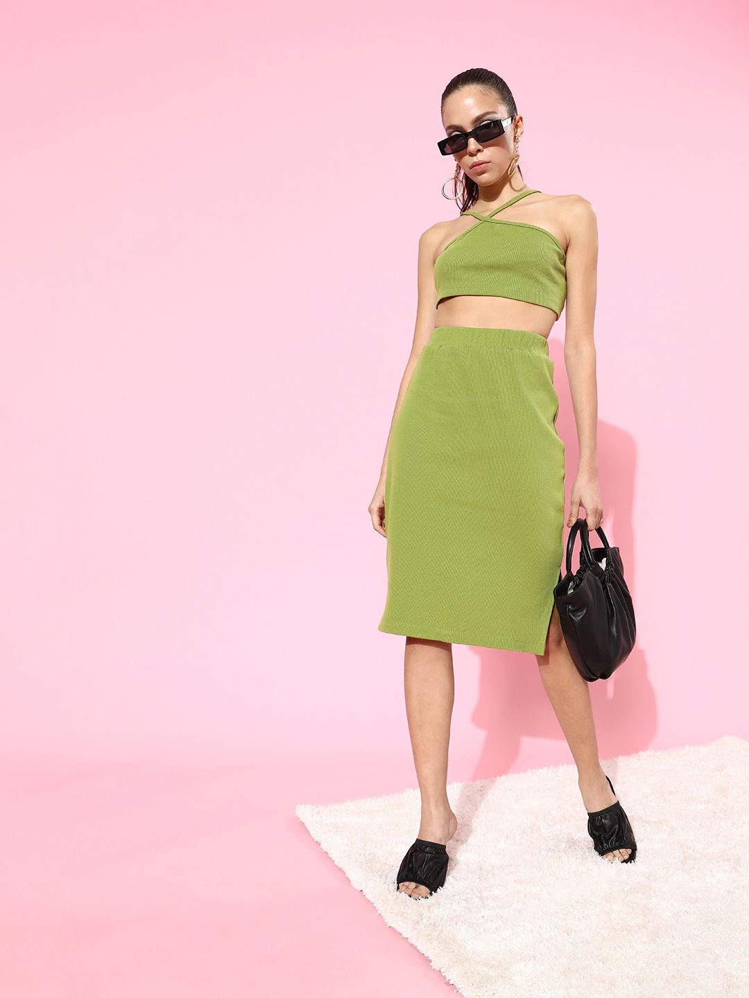 STREET 9 Women Gorgeous Green Solid Co-Ord Set